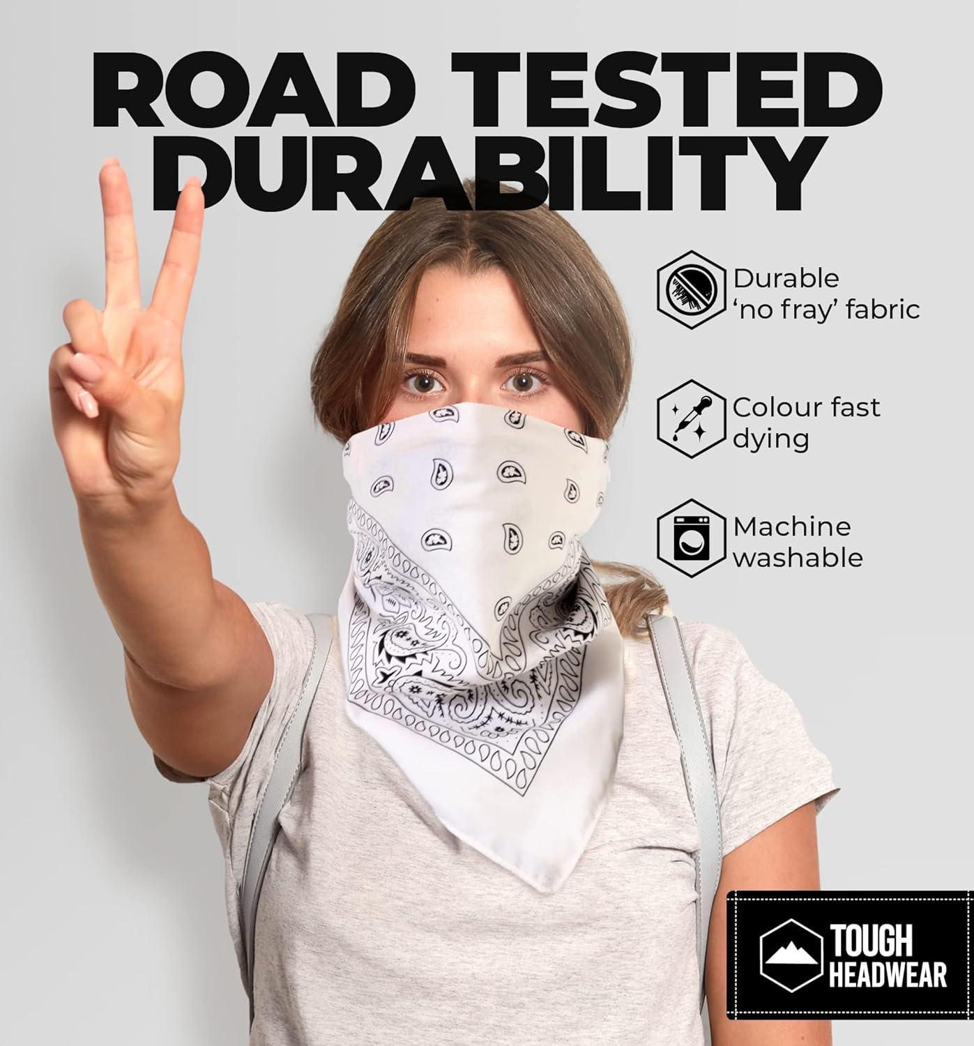 imageTough Headwear Large Bandana Headband  Handkerchief Bandanas for Men ampamp Women  Paisley Bandana Pack  Cowboy ScarfWhite