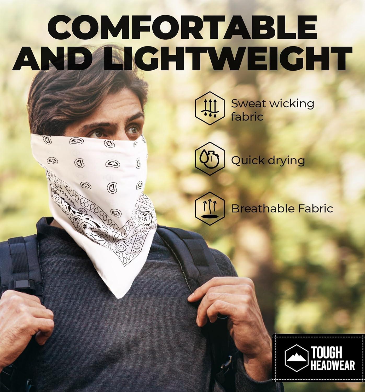 imageTough Headwear Large Bandana Headband  Handkerchief Bandanas for Men ampamp Women  Paisley Bandana Pack  Cowboy ScarfWhite