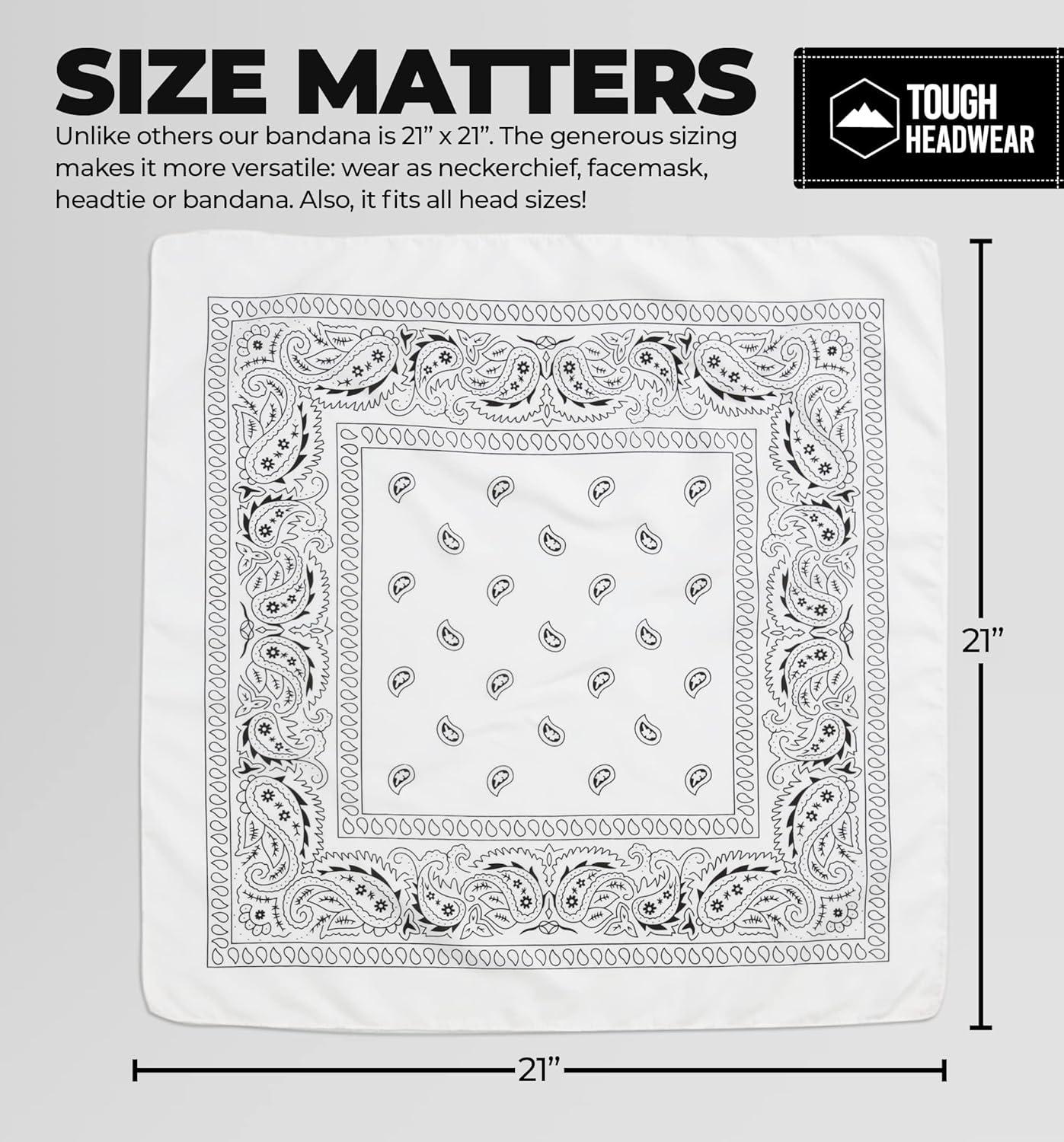 imageTough Headwear Large Bandana Headband  Handkerchief Bandanas for Men ampamp Women  Paisley Bandana Pack  Cowboy ScarfWhite