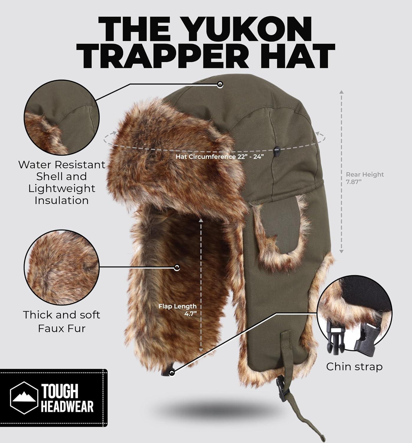 imageTough Headwear Russian Trapper Hat  WaterResistant Ushanka for Men ampamp Women with Chin Strap ampamp Ear FlapsArmy Green