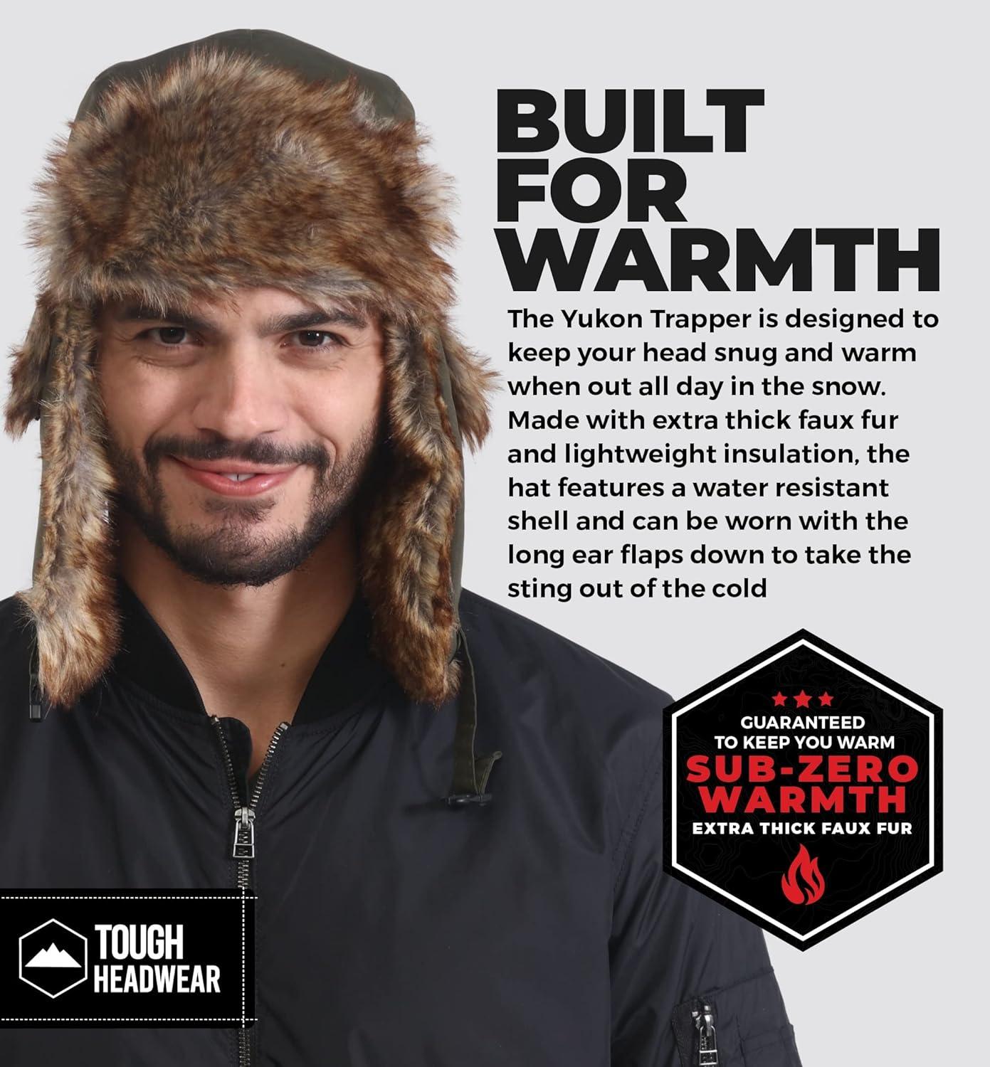 imageTough Headwear Russian Trapper Hat  WaterResistant Ushanka for Men ampamp Women with Chin Strap ampamp Ear FlapsArmy Green