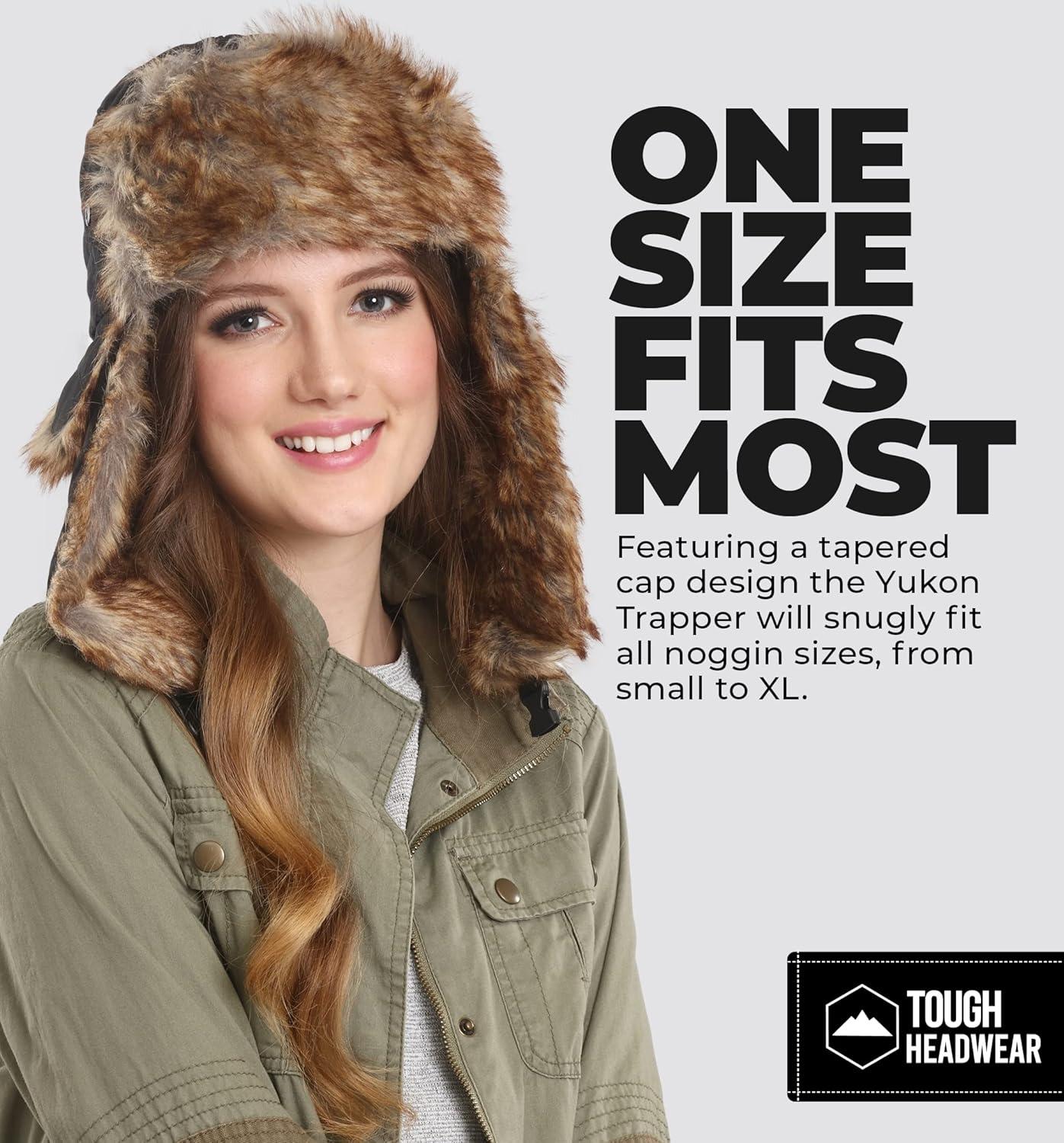 imageTough Headwear Russian Trapper Hat  WaterResistant Ushanka for Men ampamp Women with Chin Strap ampamp Ear FlapsBlack