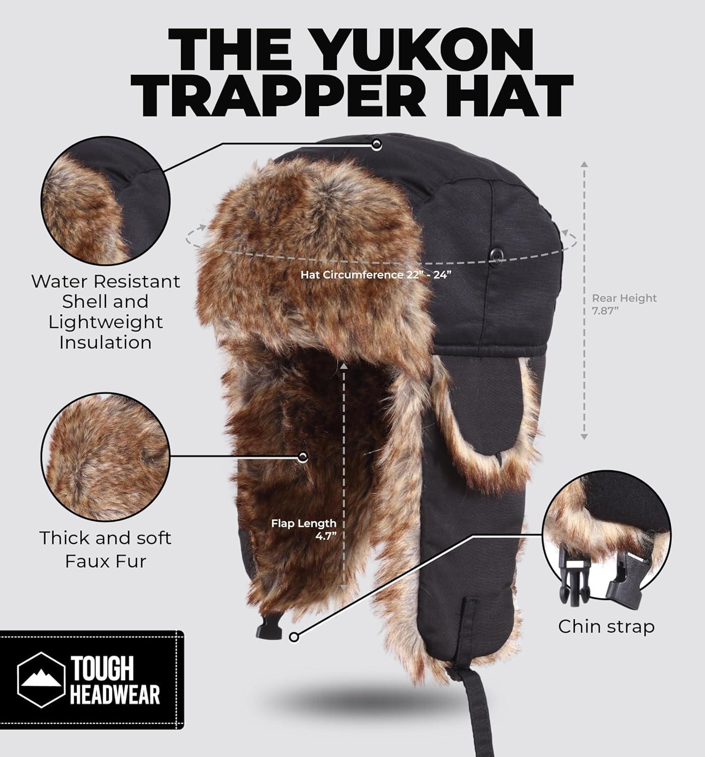 imageTough Headwear Russian Trapper Hat  WaterResistant Ushanka for Men ampamp Women with Chin Strap ampamp Ear FlapsBlack