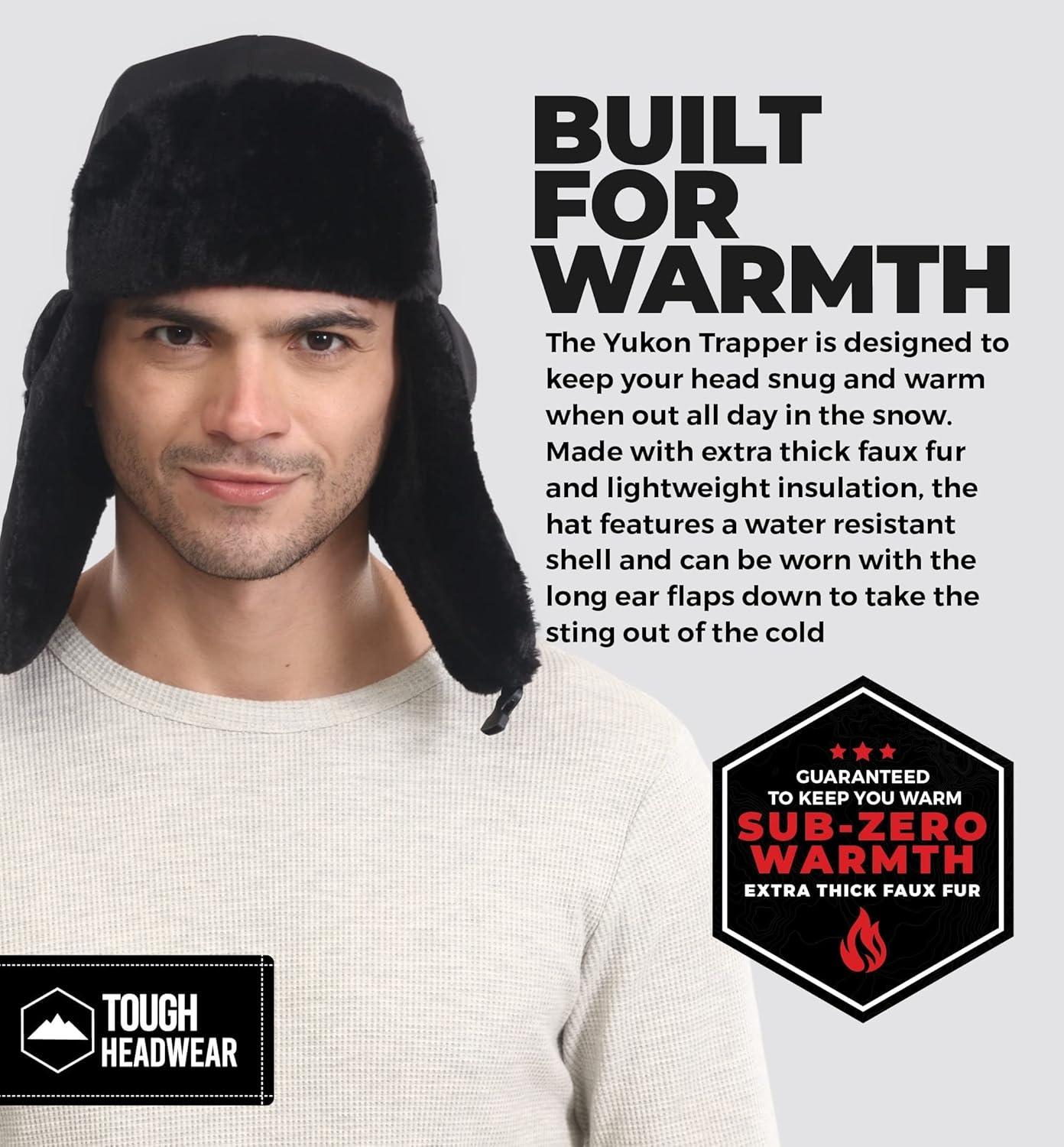 imageTough Headwear Russian Trapper Hat  WaterResistant Ushanka for Men ampamp Women with Chin Strap ampamp Ear FlapsClassic Black