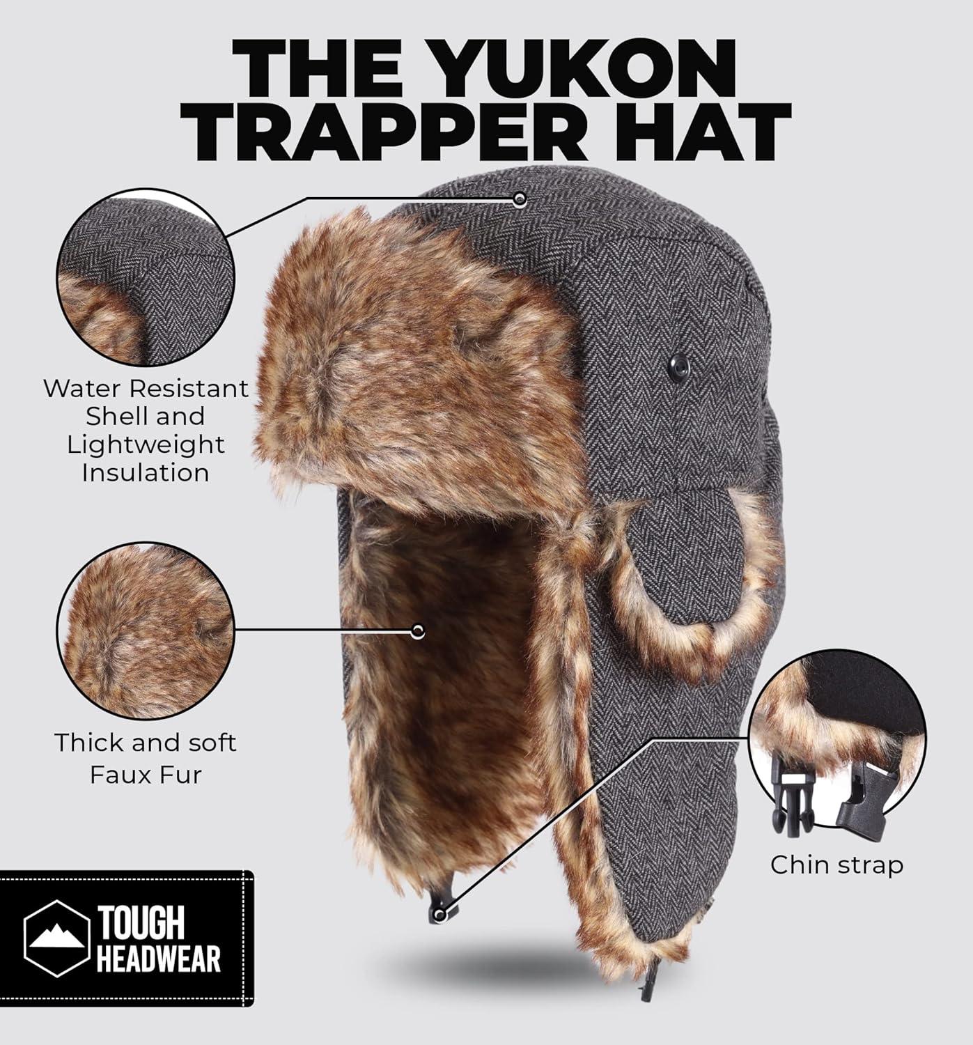 imageTough Headwear Russian Trapper Hat  WaterResistant Ushanka for Men ampamp Women with Chin Strap ampamp Ear FlapsHerringbone