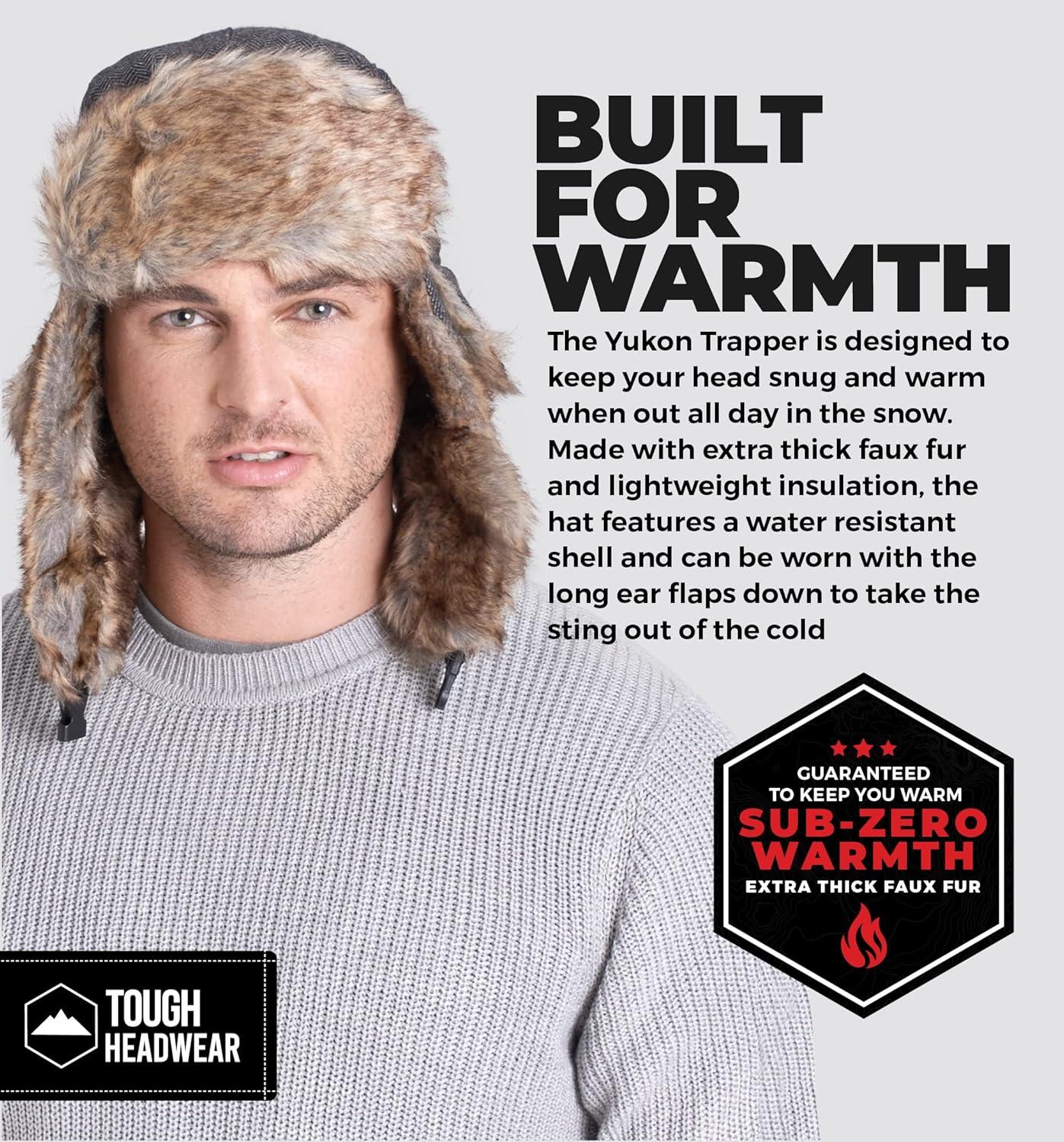 imageTough Headwear Russian Trapper Hat  WaterResistant Ushanka for Men ampamp Women with Chin Strap ampamp Ear FlapsHerringbone