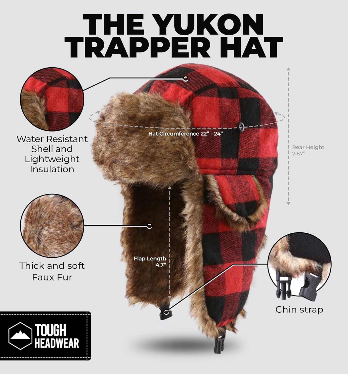 imageTough Headwear Russian Trapper Hat  WaterResistant Ushanka for Men ampamp Women with Chin Strap ampamp Ear FlapsLumberjack