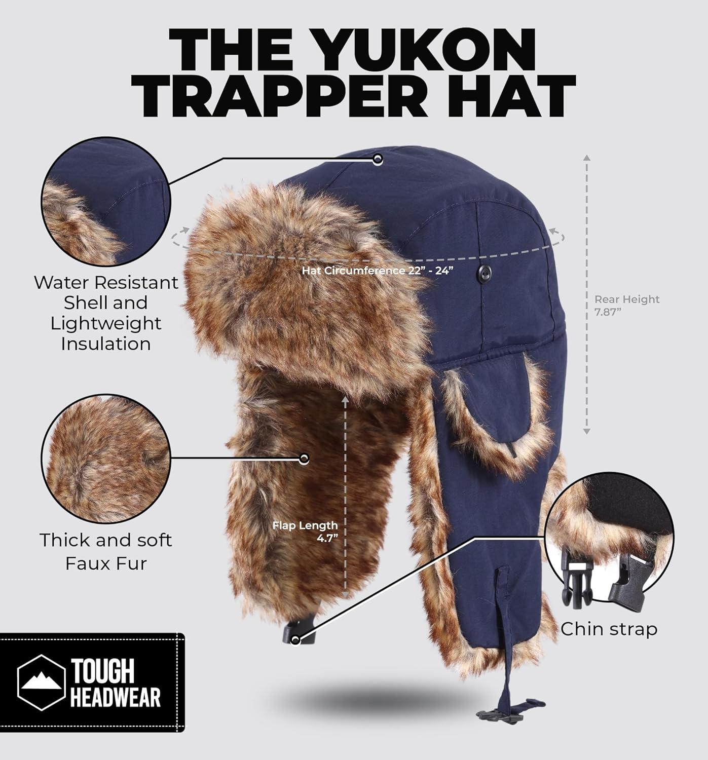 imageTough Headwear Russian Trapper Hat  WaterResistant Ushanka for Men ampamp Women with Chin Strap ampamp Ear FlapsNavy Blue