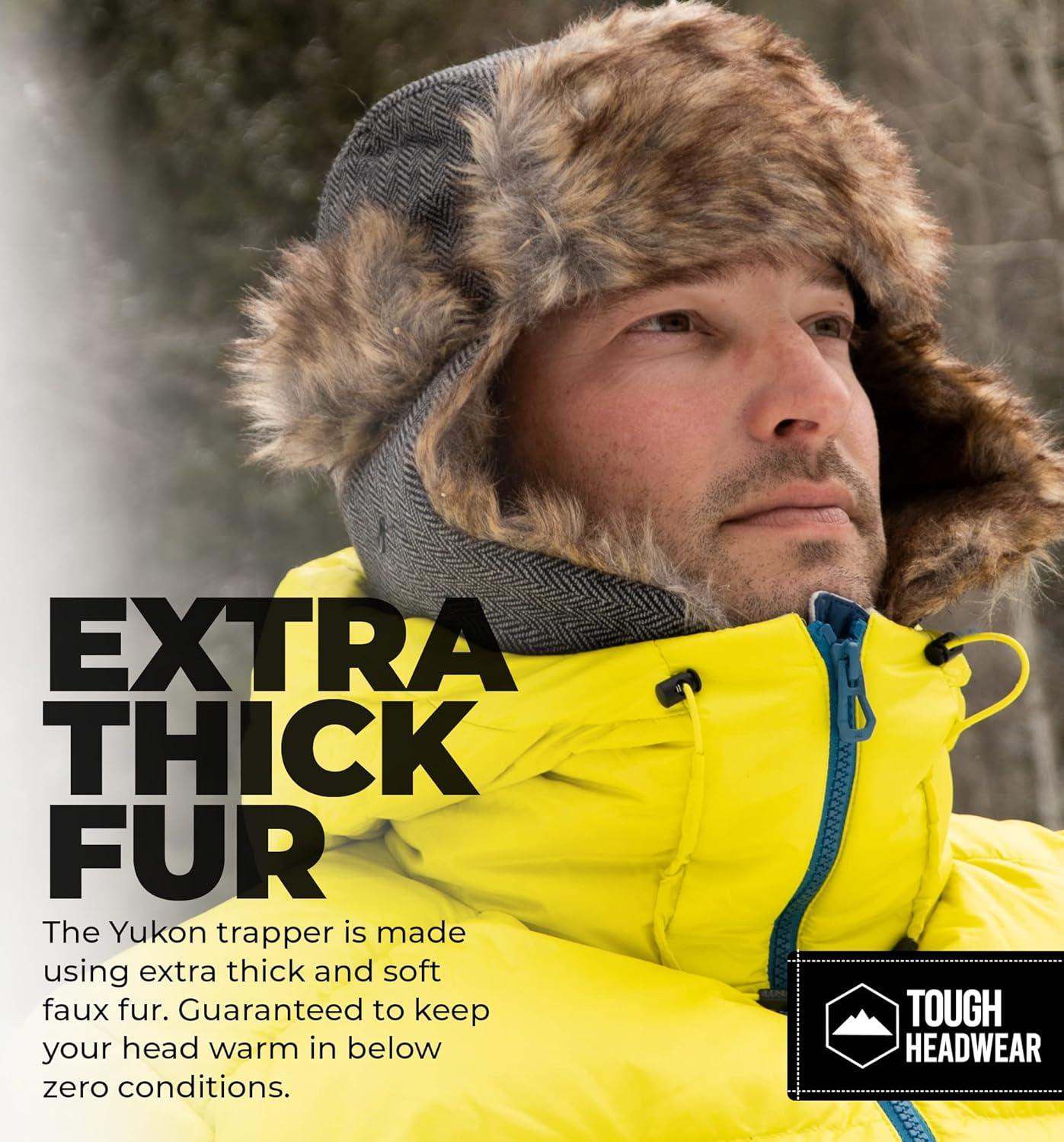 imageTough Headwear Russian Trapper Hat  WaterResistant Ushanka for Men ampamp Women with Chin Strap ampamp Ear FlapsQuilted Black