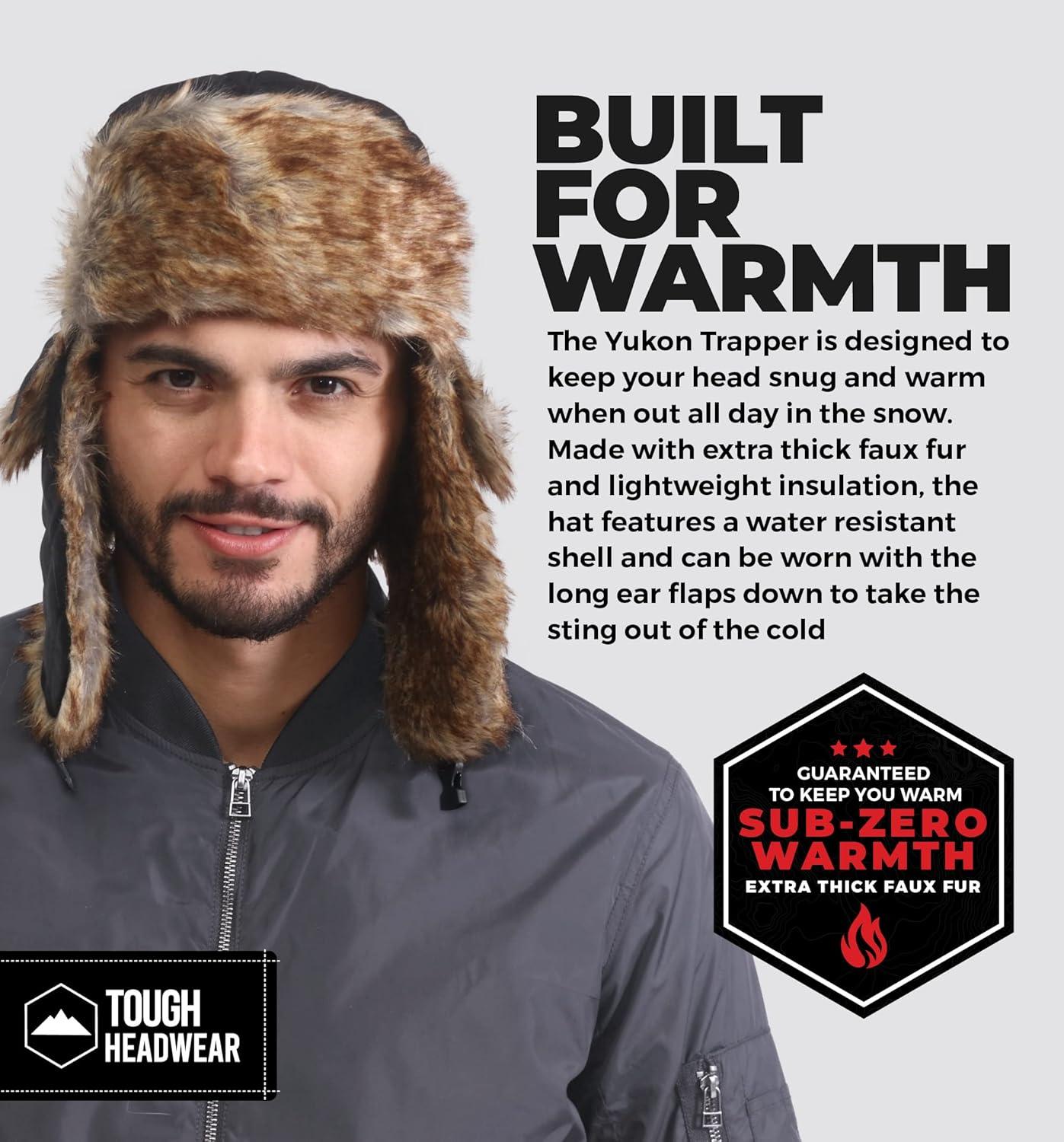 imageTough Headwear Russian Trapper Hat  WaterResistant Ushanka for Men ampamp Women with Chin Strap ampamp Ear FlapsQuilted Black