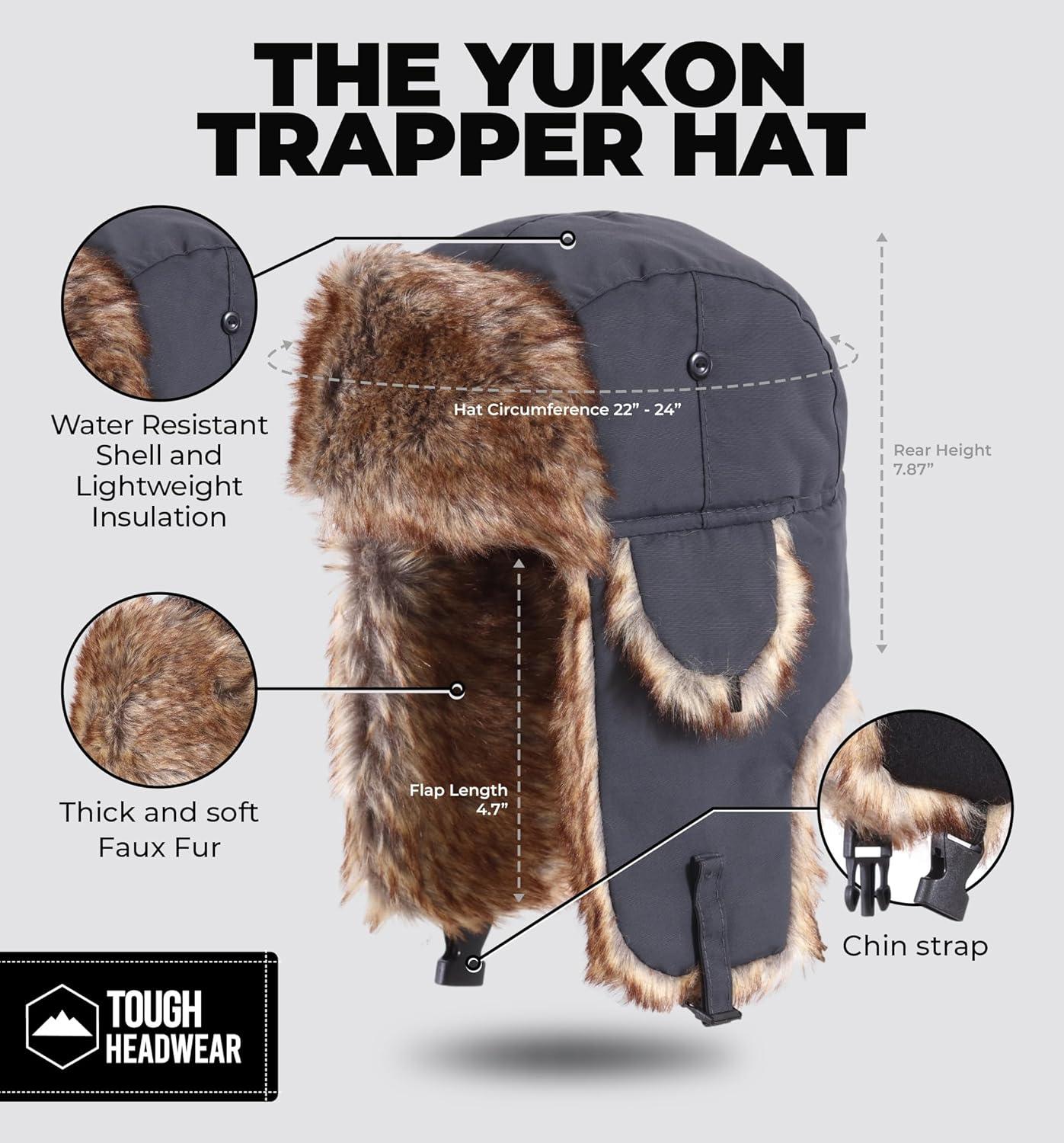 imageTough Headwear Russian Trapper Hat  WaterResistant Ushanka for Men ampamp Women with Chin Strap ampamp Ear FlapsSlate Gray