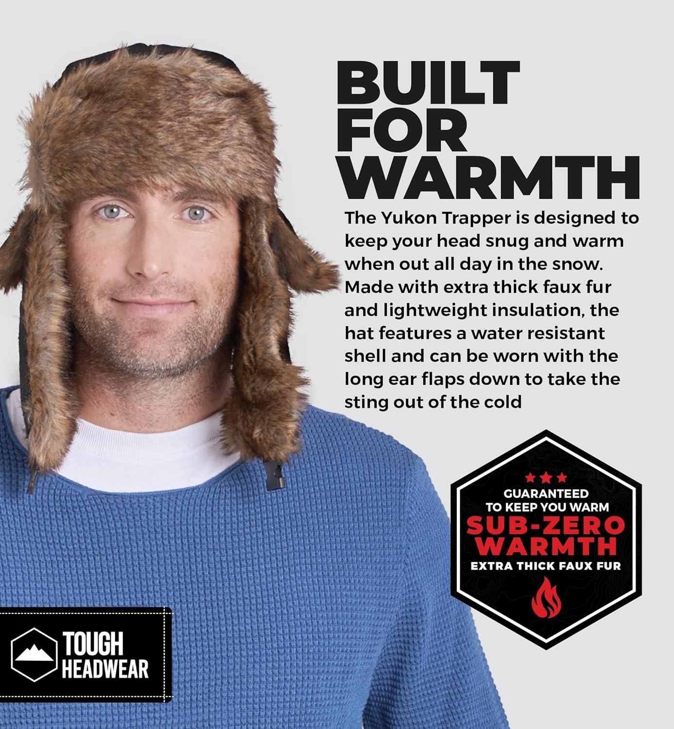 imageTough Headwear Russian Trapper Hat  WaterResistant Ushanka for Men ampamp Women with Chin Strap ampamp Ear FlapsWooly Black