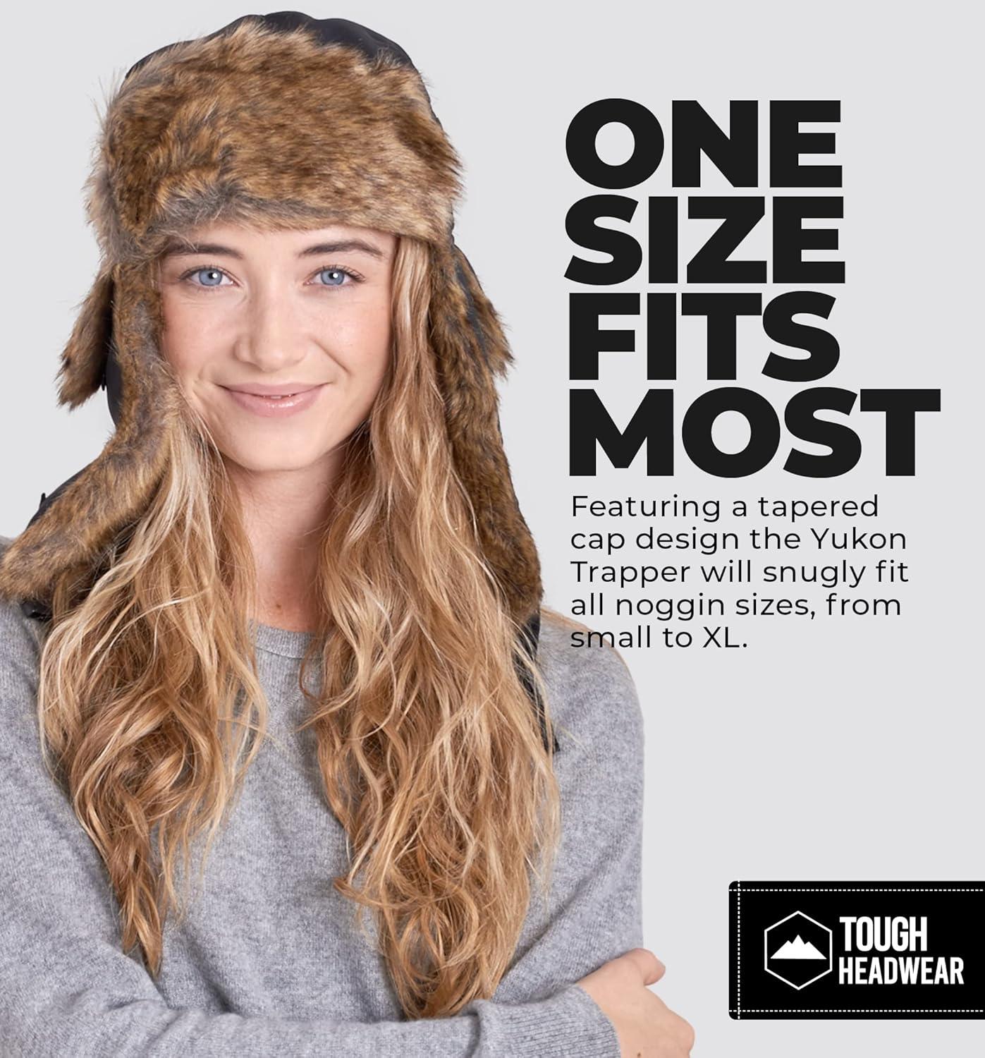 imageTough Headwear Russian Trapper Hat  WaterResistant Ushanka for Men ampamp Women with Chin Strap ampamp Ear FlapsWooly Black
