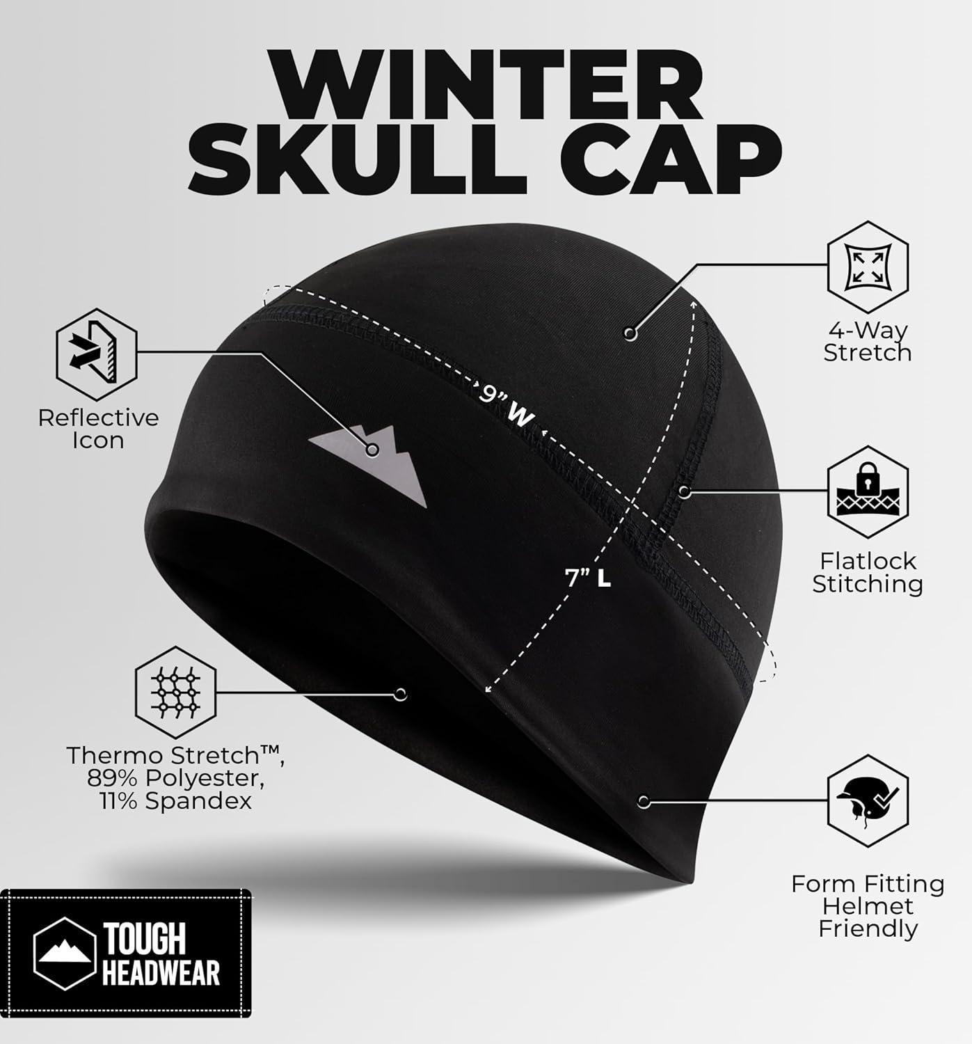 imageTough Headwear Skull Cap for Men  Beanie Hats  Skully Beanie Cap  Cooling Skull Caps for Men Locs Sweat Dreads Running2 Pack Black