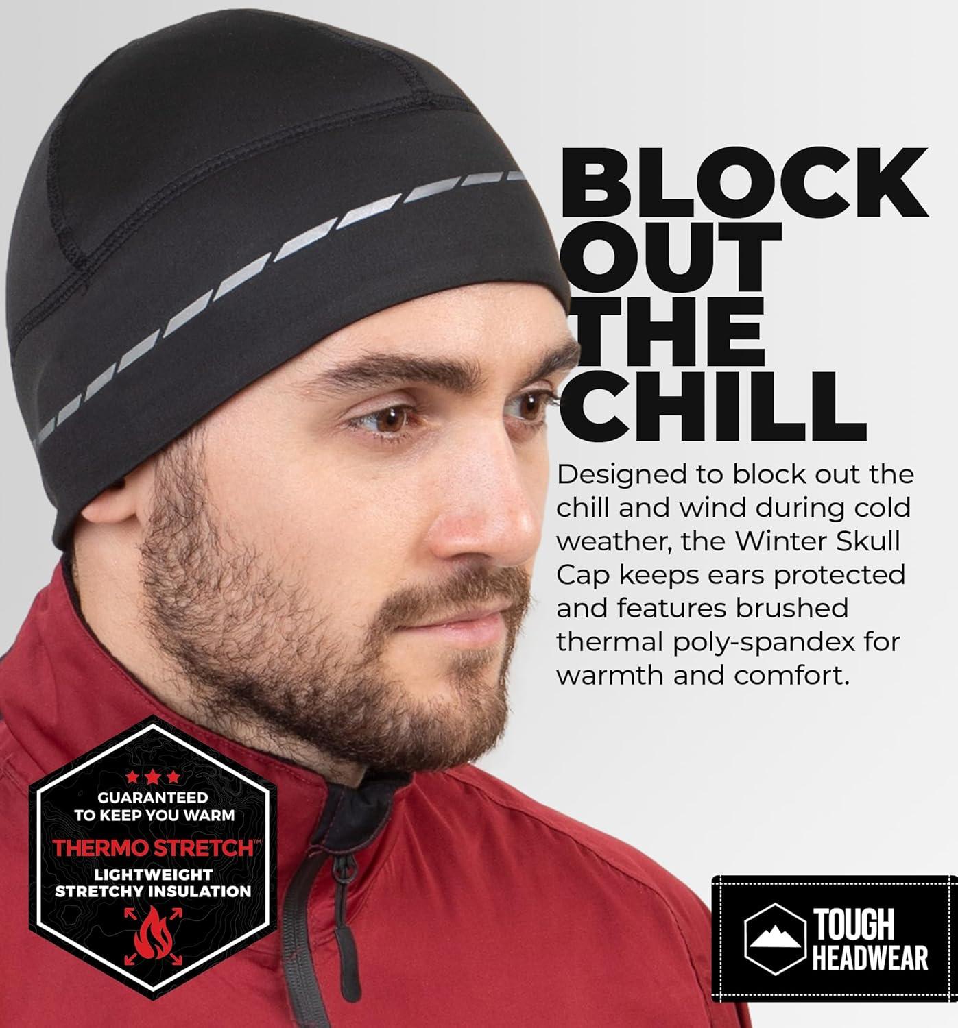 imageTough Headwear Skull Cap for Men  Beanie Hats  Skully Beanie Cap  Cooling Skull Caps for Men Locs Sweat Dreads RunningBlack  Reflective