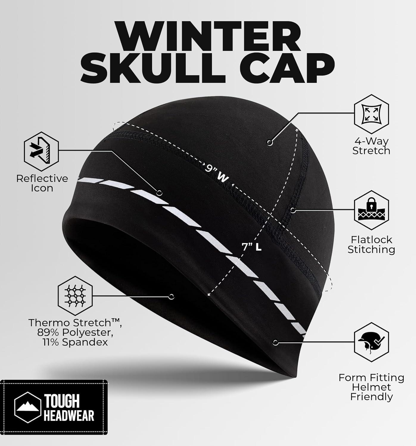 imageTough Headwear Skull Cap for Men  Beanie Hats  Skully Beanie Cap  Cooling Skull Caps for Men Locs Sweat Dreads RunningBlack  Reflective