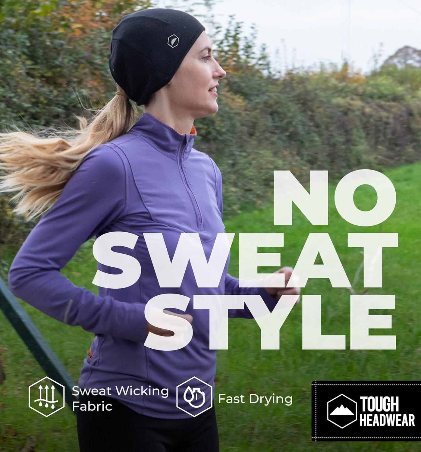 imageTough Headwear Skull Cap for Men  Beanie Hats  Skully Beanie Cap  Cooling Skull Caps for Men Locs Sweat Dreads RunningBlack Ponytail