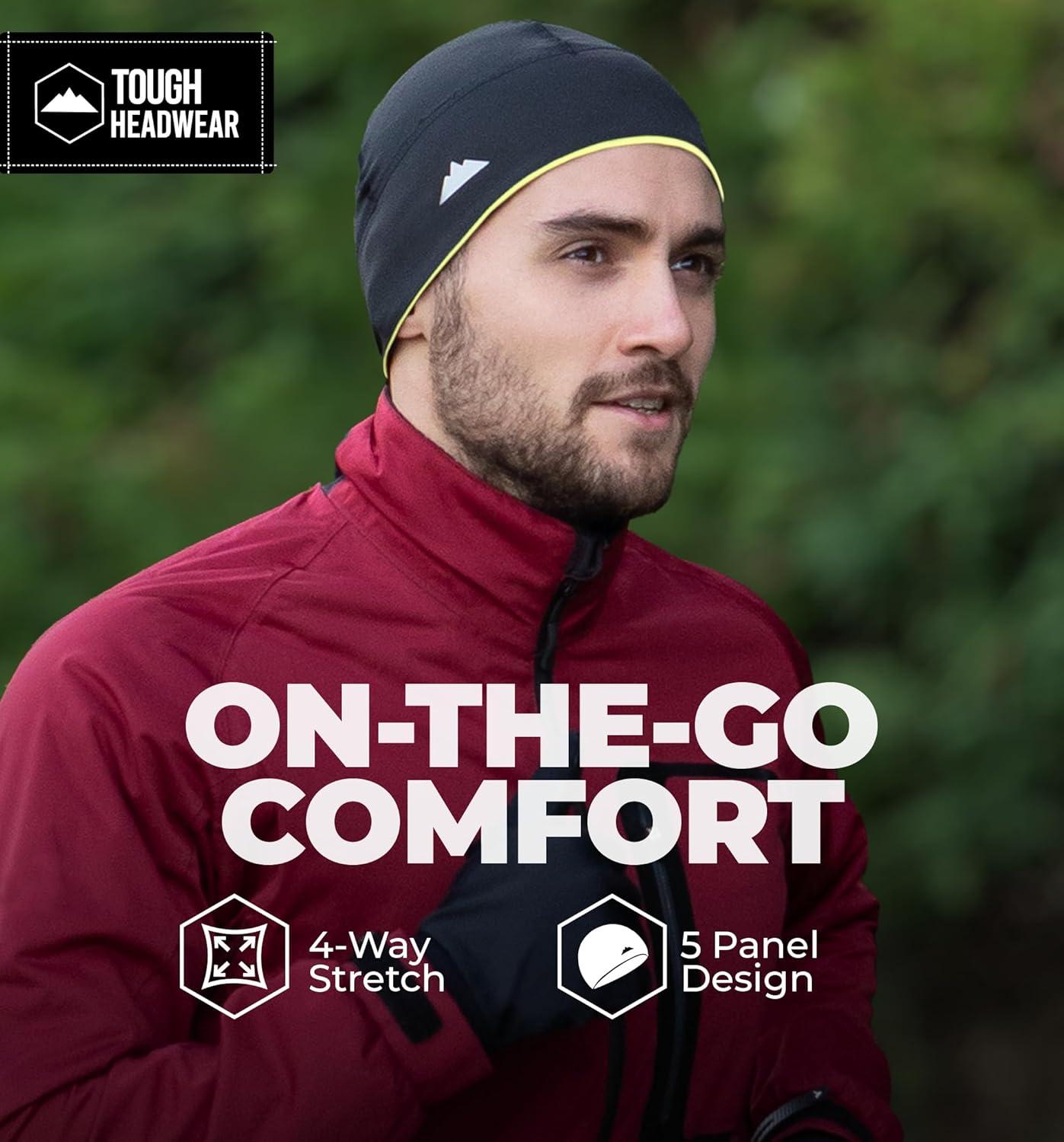 imageTough Headwear Skull Cap for Men  Beanie Hats  Skully Beanie Cap  Cooling Skull Caps for Men Locs Sweat Dreads RunningReversible Black  Yellow