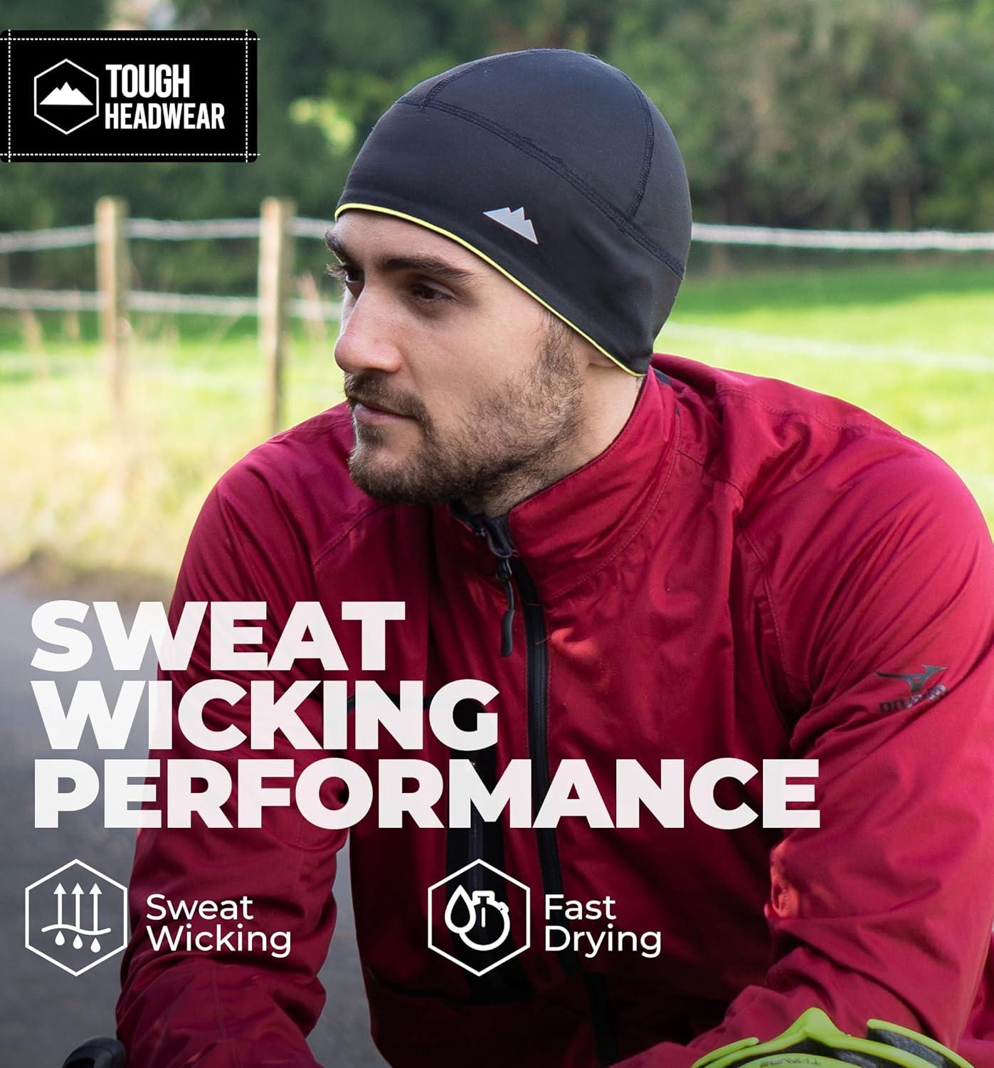 imageTough Headwear Skull Cap for Men  Beanie Hats  Skully Beanie Cap  Cooling Skull Caps for Men Locs Sweat Dreads RunningReversible Black  Yellow