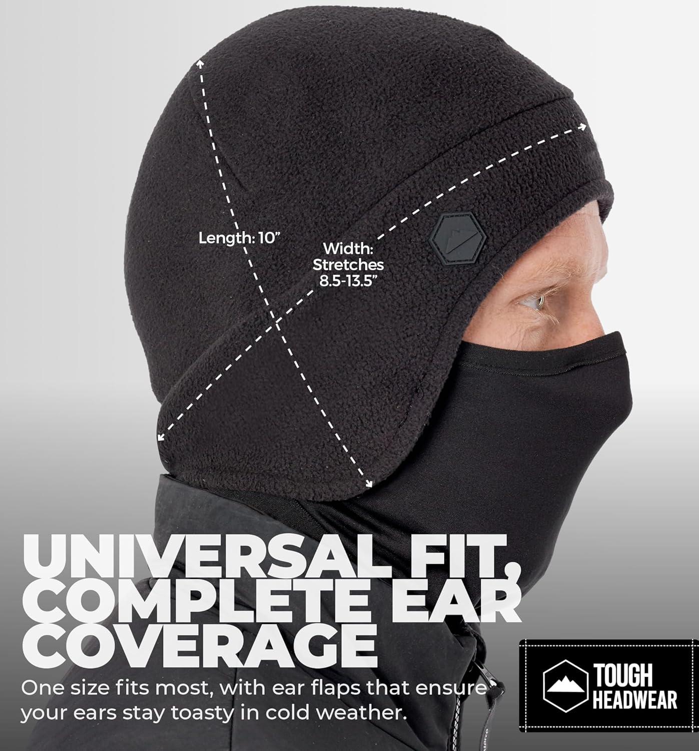 imageTough Headwear Skull Cap with Mask Men Winter Running Gear Motorcycle Winter Gear Helmet Liners Ski Hat Thermal Beanie2in1 Helmet Liner With Face Mask