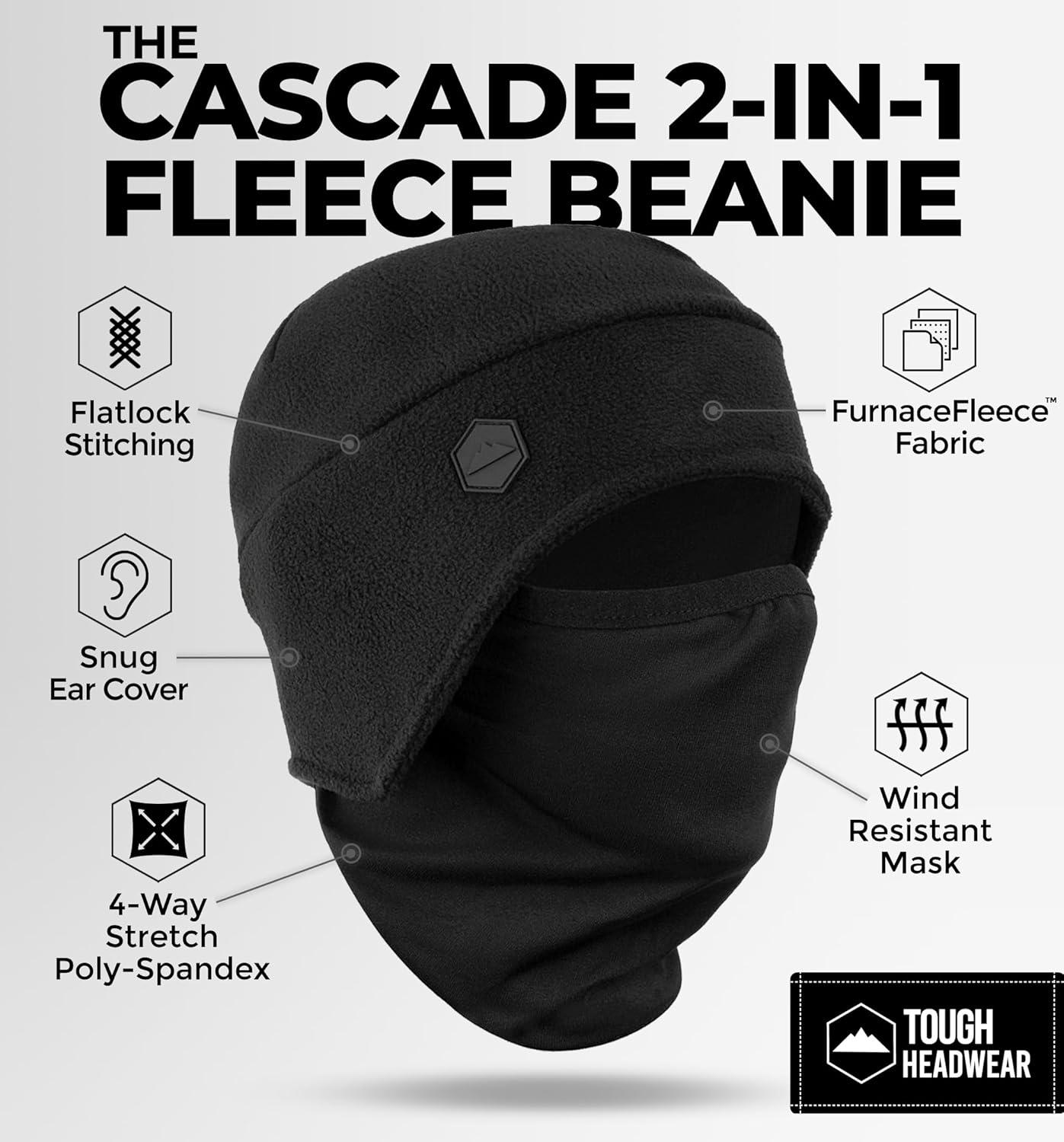 imageTough Headwear Skull Cap with Mask Men Winter Running Gear Motorcycle Winter Gear Helmet Liners Ski Hat Thermal Beanie2in1 Helmet Liner With Face Mask