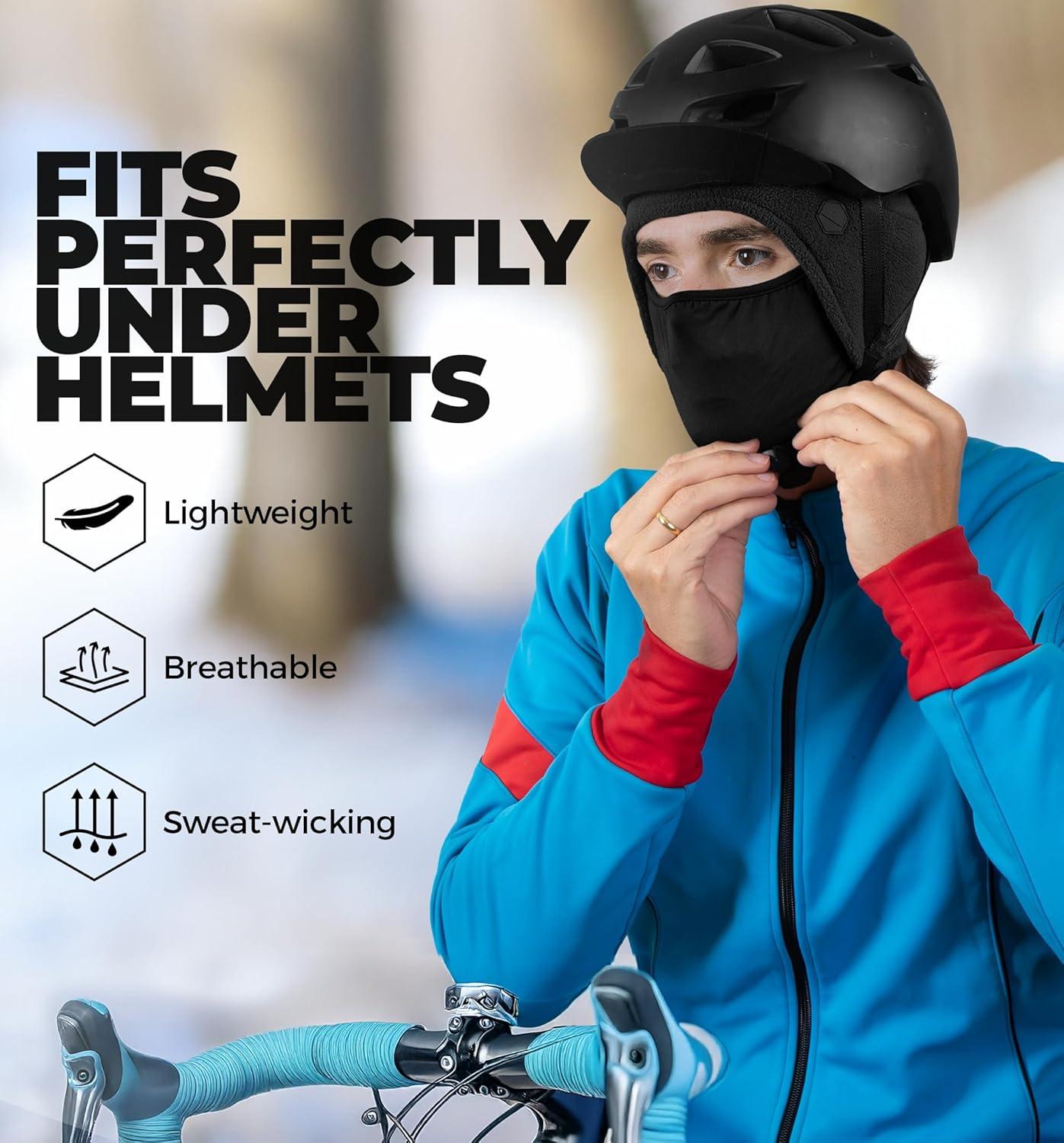 imageTough Headwear Skull Cap with Mask Men Winter Running Gear Motorcycle Winter Gear Helmet Liners Ski Hat Thermal Beanie2in1 Helmet Liner With Face Mask