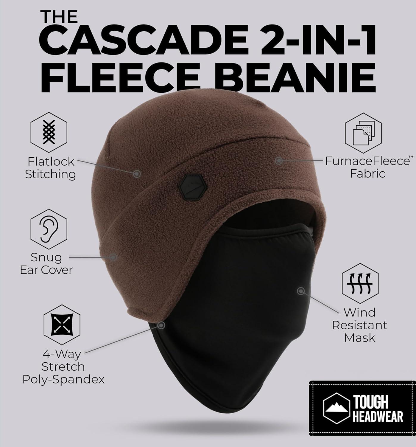 imageTough Headwear Skull Cap with Mask Men Winter Running Gear Motorcycle Winter Gear Helmet Liners Ski Hat Thermal BeanieBrown