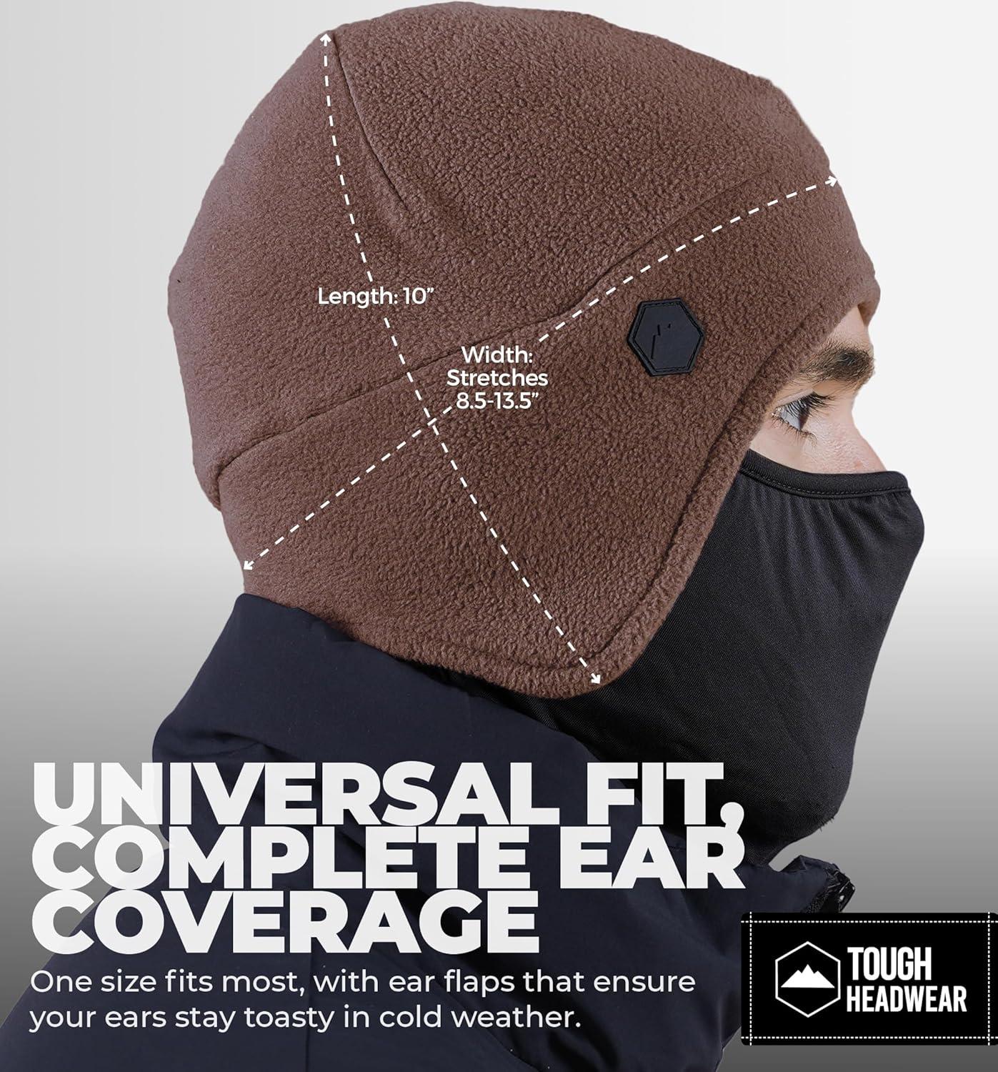 imageTough Headwear Skull Cap with Mask Men Winter Running Gear Motorcycle Winter Gear Helmet Liners Ski Hat Thermal BeanieBrown