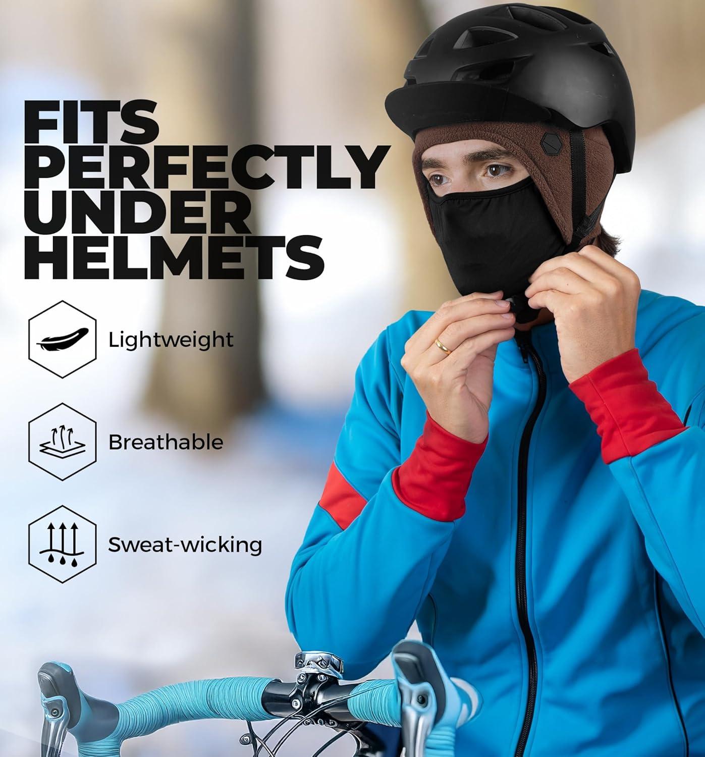 imageTough Headwear Skull Cap with Mask Men Winter Running Gear Motorcycle Winter Gear Helmet Liners Ski Hat Thermal BeanieBrown