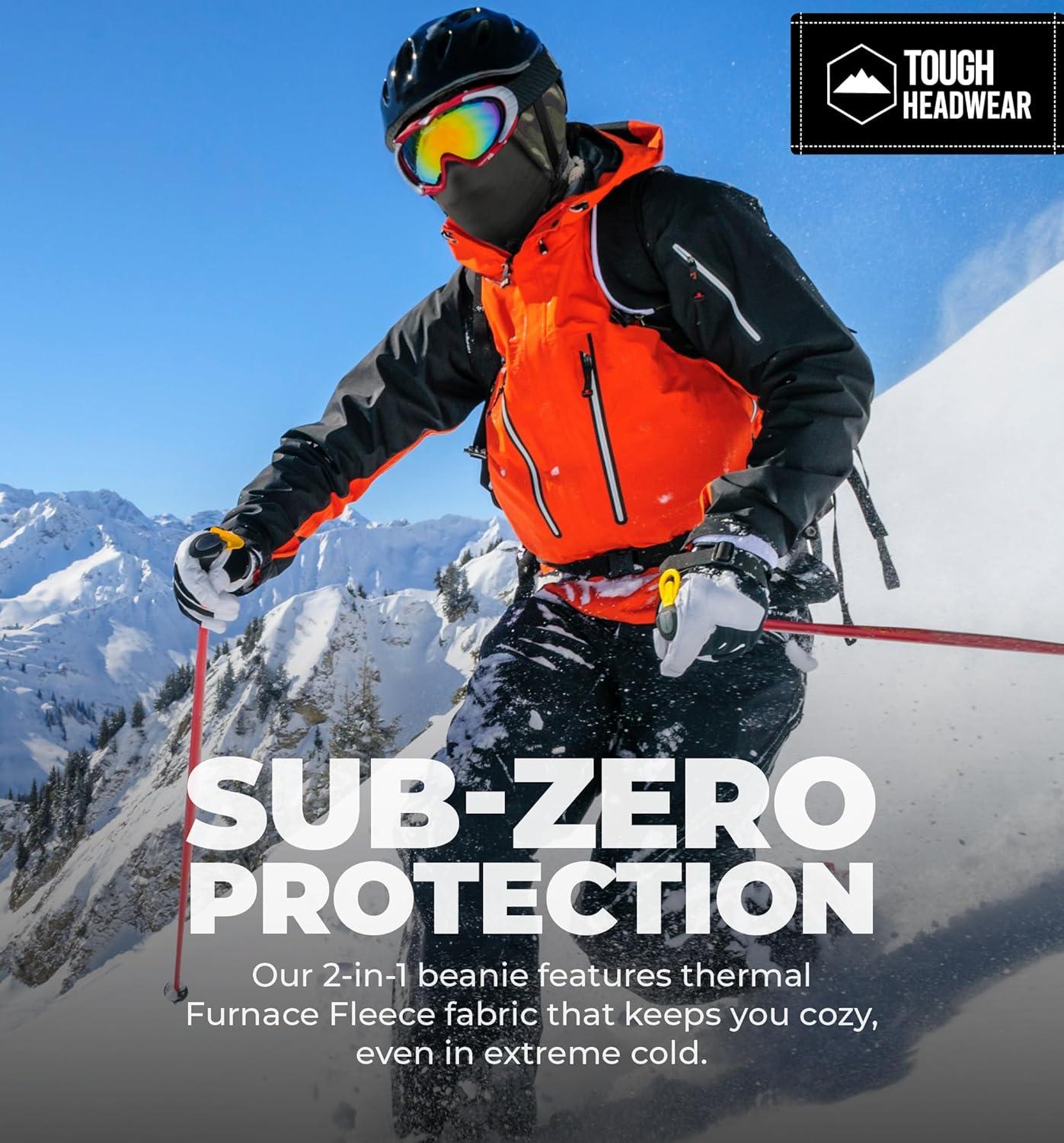 imageTough Headwear Skull Cap with Mask Men Winter Running Gear Motorcycle Winter Gear Helmet Liners Ski Hat Thermal BeanieCamo