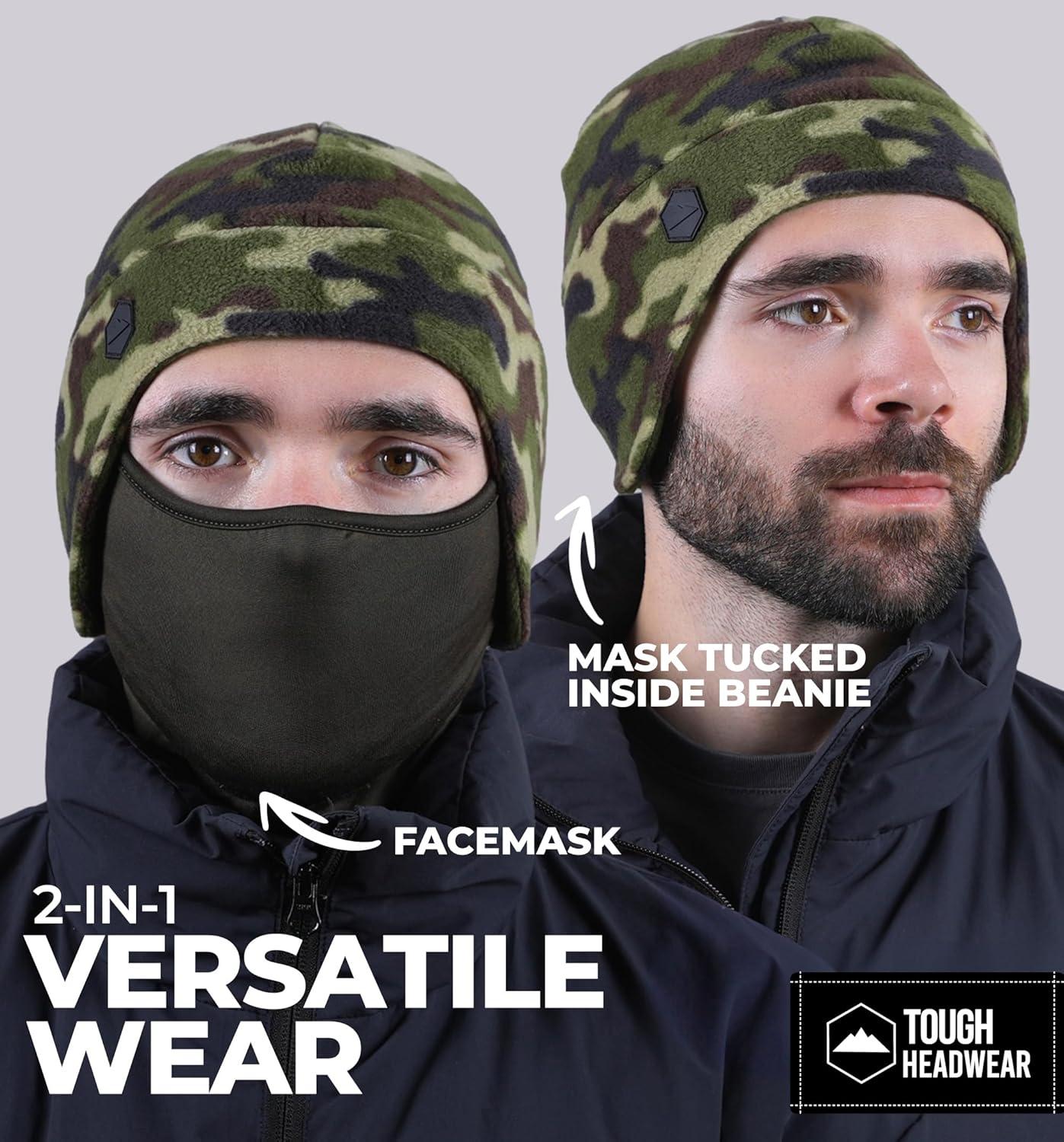 imageTough Headwear Skull Cap with Mask Men Winter Running Gear Motorcycle Winter Gear Helmet Liners Ski Hat Thermal BeanieCamo