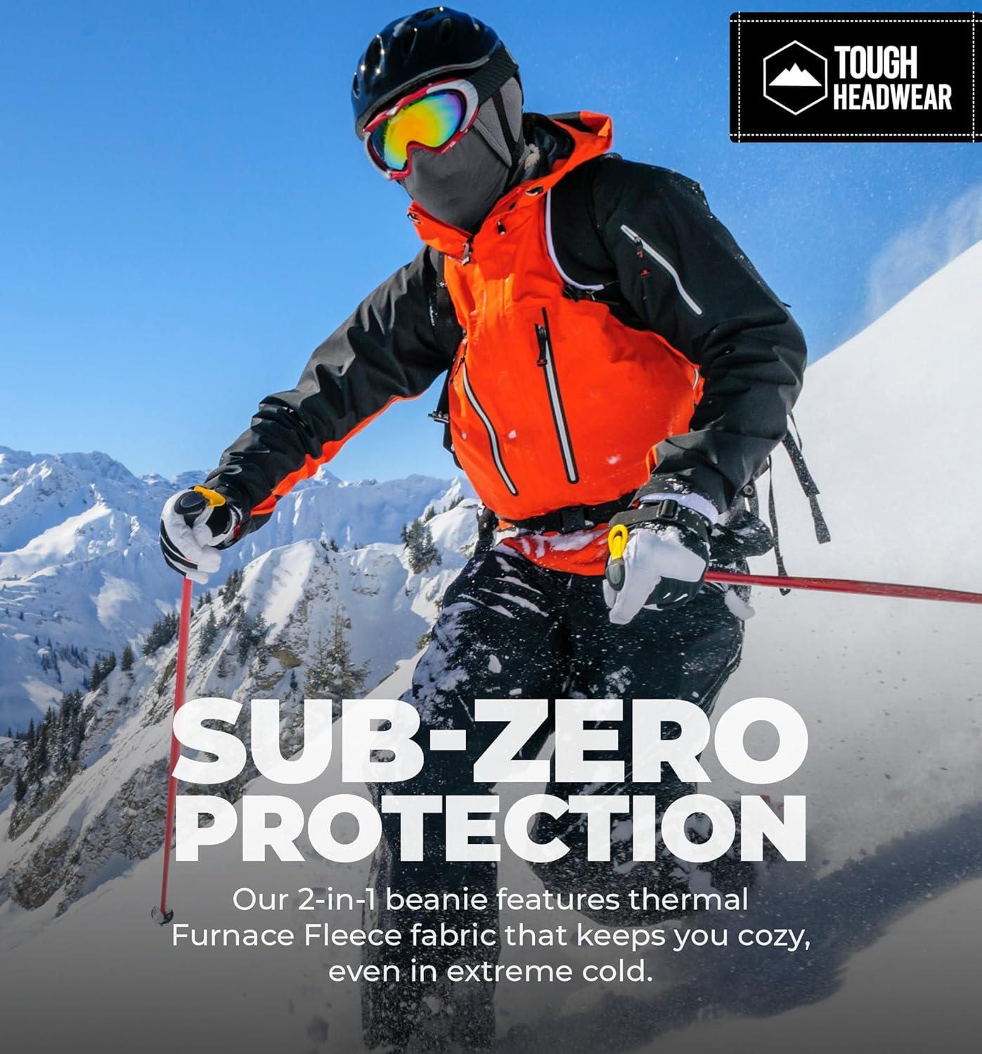 imageTough Headwear Skull Cap with Mask Men Winter Running Gear Motorcycle Winter Gear Helmet Liners Ski Hat Thermal BeanieGrey