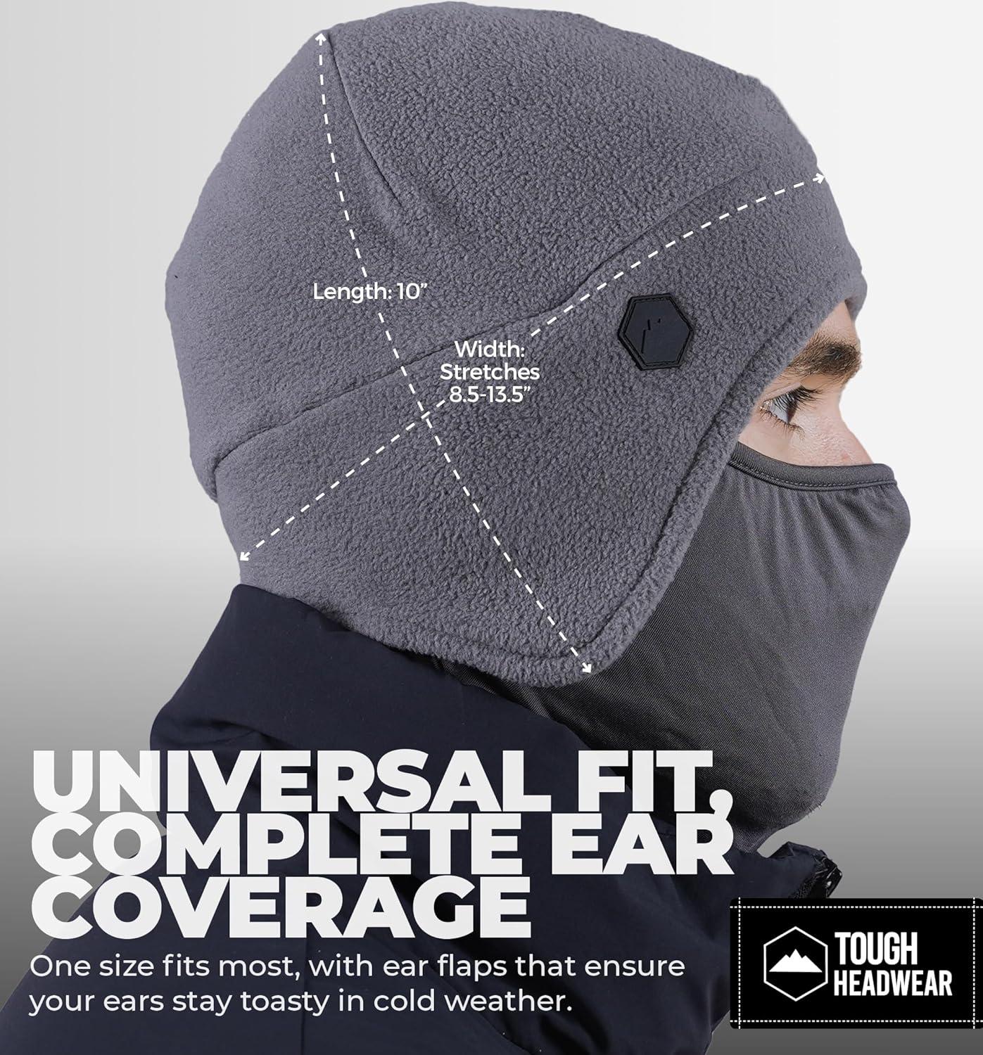 imageTough Headwear Skull Cap with Mask Men Winter Running Gear Motorcycle Winter Gear Helmet Liners Ski Hat Thermal BeanieGrey