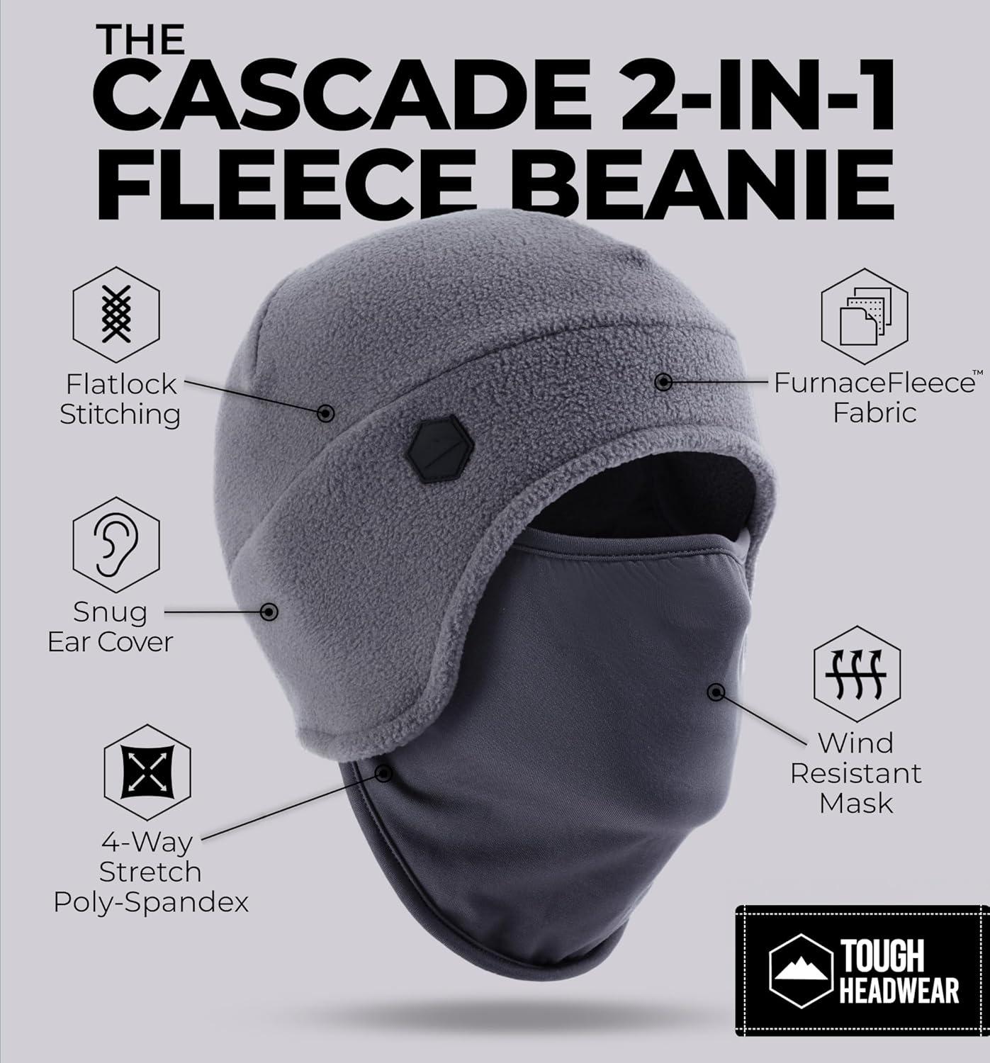 imageTough Headwear Skull Cap with Mask Men Winter Running Gear Motorcycle Winter Gear Helmet Liners Ski Hat Thermal BeanieGrey