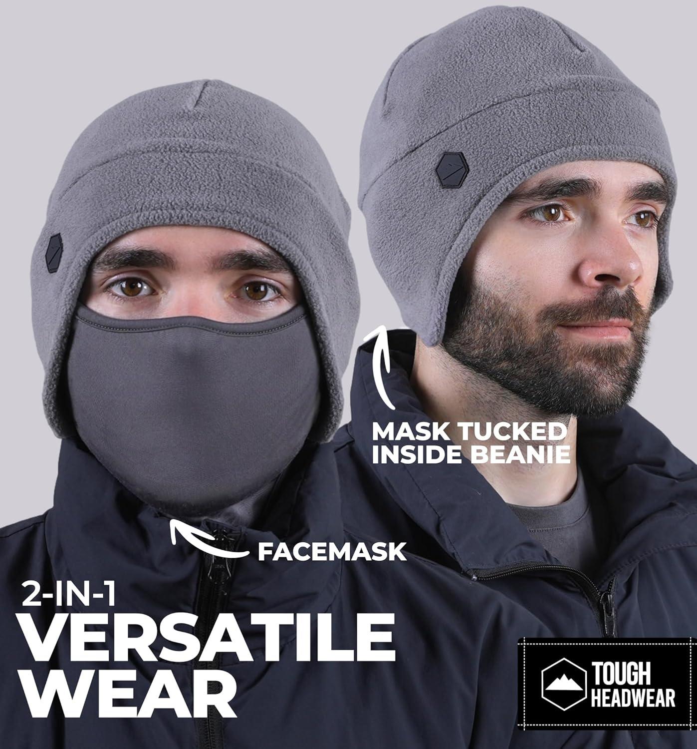 imageTough Headwear Skull Cap with Mask Men Winter Running Gear Motorcycle Winter Gear Helmet Liners Ski Hat Thermal BeanieGrey