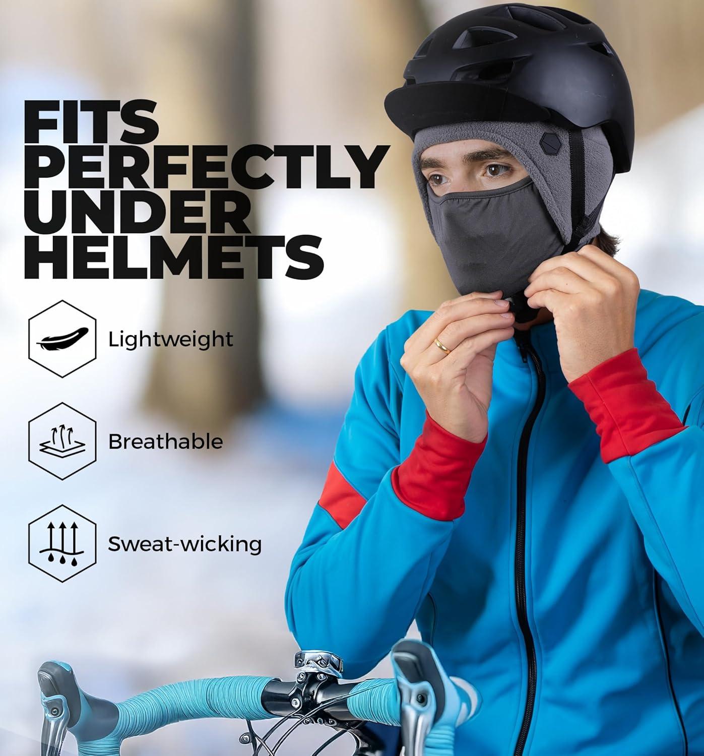 imageTough Headwear Skull Cap with Mask Men Winter Running Gear Motorcycle Winter Gear Helmet Liners Ski Hat Thermal BeanieGrey