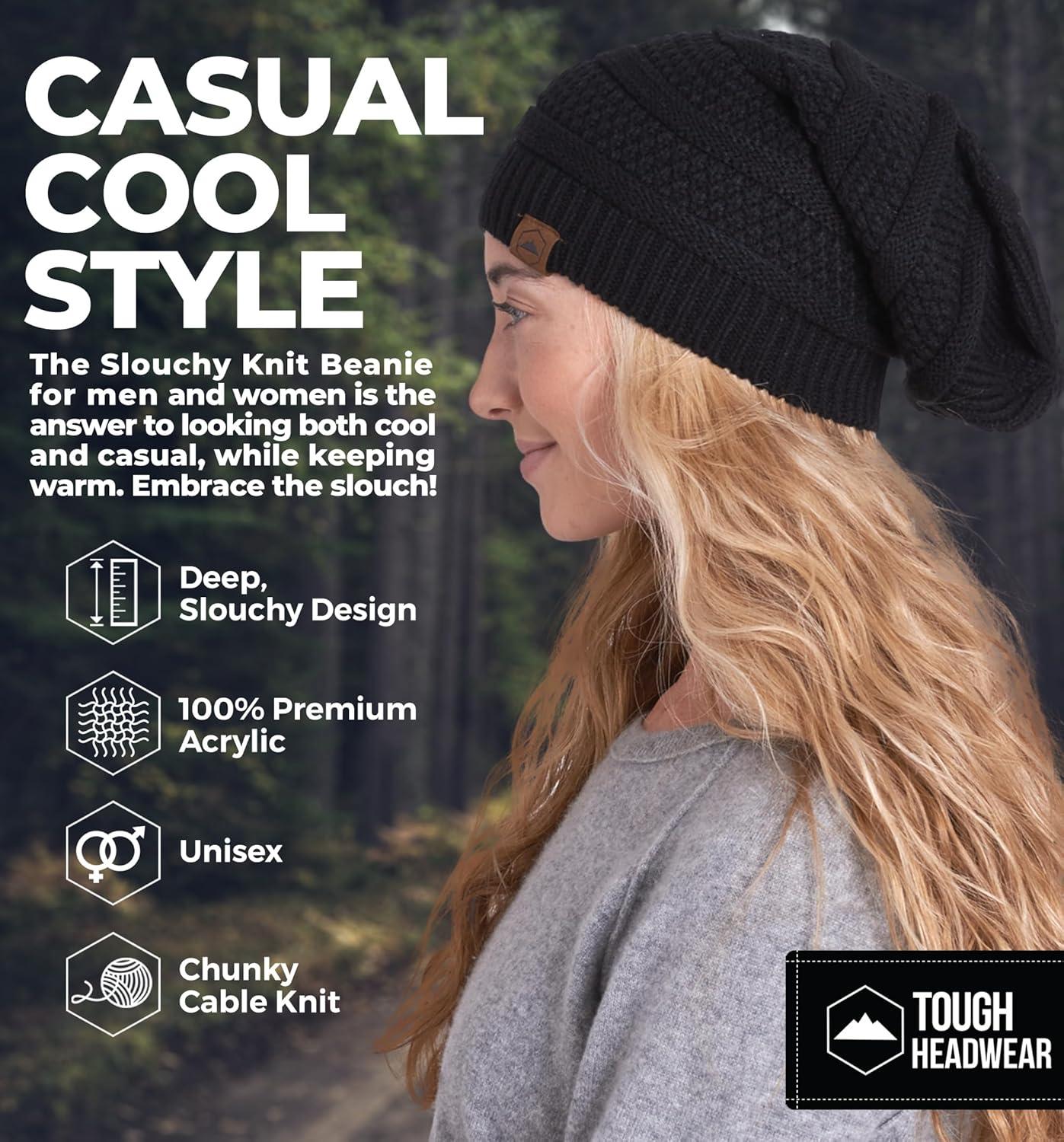 imageTough Headwear Slouchy Beanie Hats for Women Oversized Mens Beanie Hat Knitted Beanie Running Gear for MenWomens Fall HatBlack