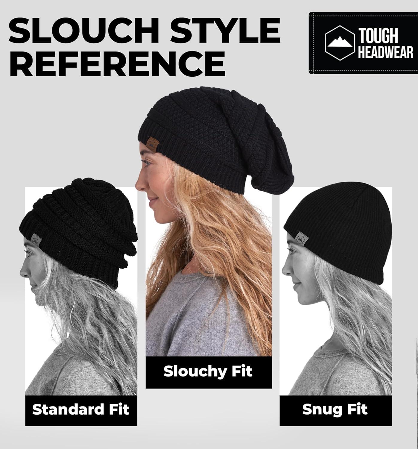 imageTough Headwear Slouchy Beanie Hats for Women Oversized Mens Beanie Hat Knitted Beanie Running Gear for MenWomens Fall HatBlack