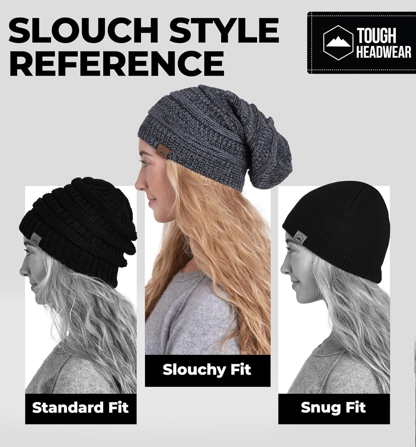 imageTough Headwear Slouchy Beanie Hats for Women Oversized Mens Beanie Hat Knitted Beanie Running Gear for MenWomens Fall HatBlack Gray