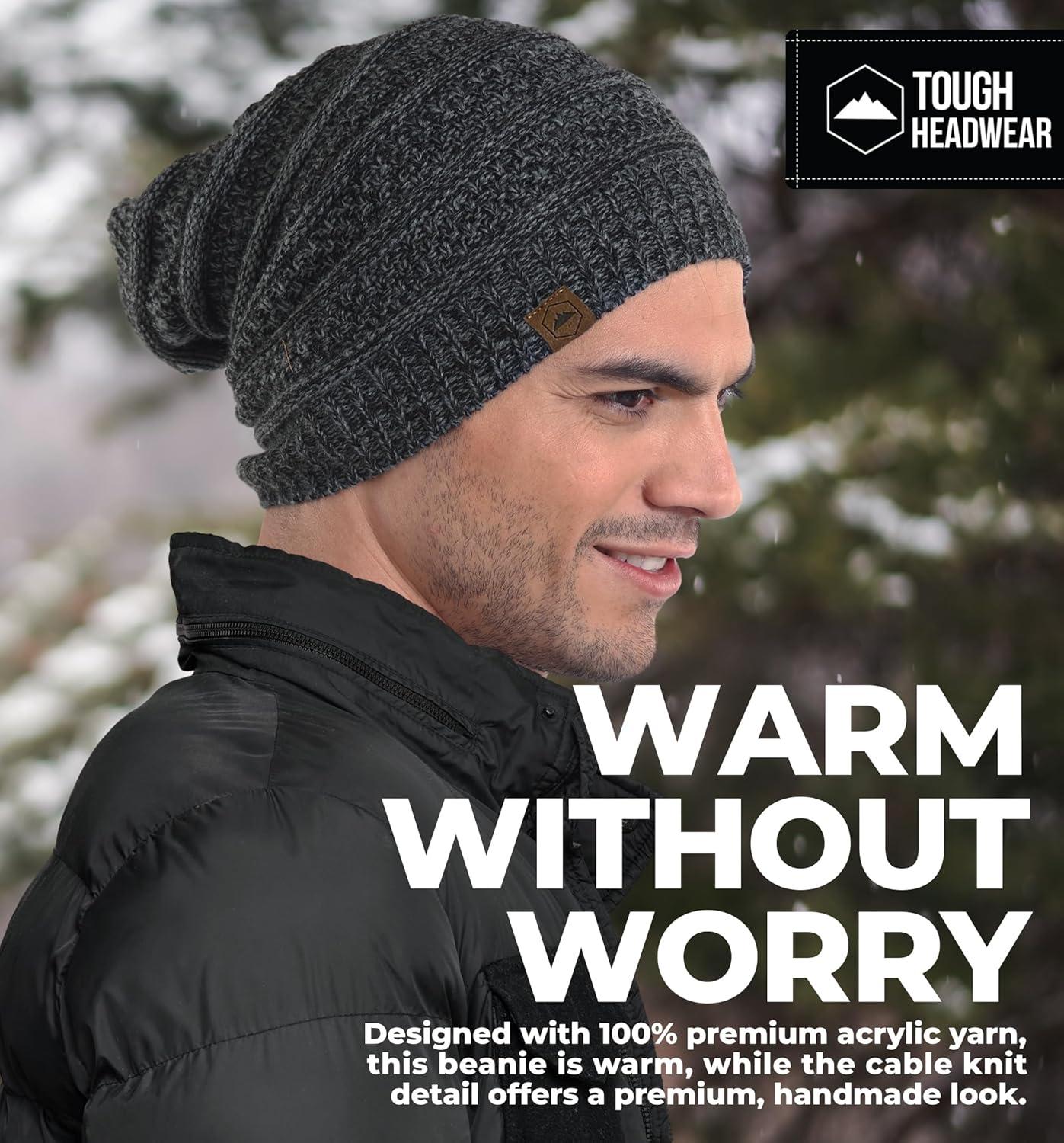 imageTough Headwear Slouchy Beanie Hats for Women Oversized Mens Beanie Hat Knitted Beanie Running Gear for MenWomens Fall HatBlack Gray