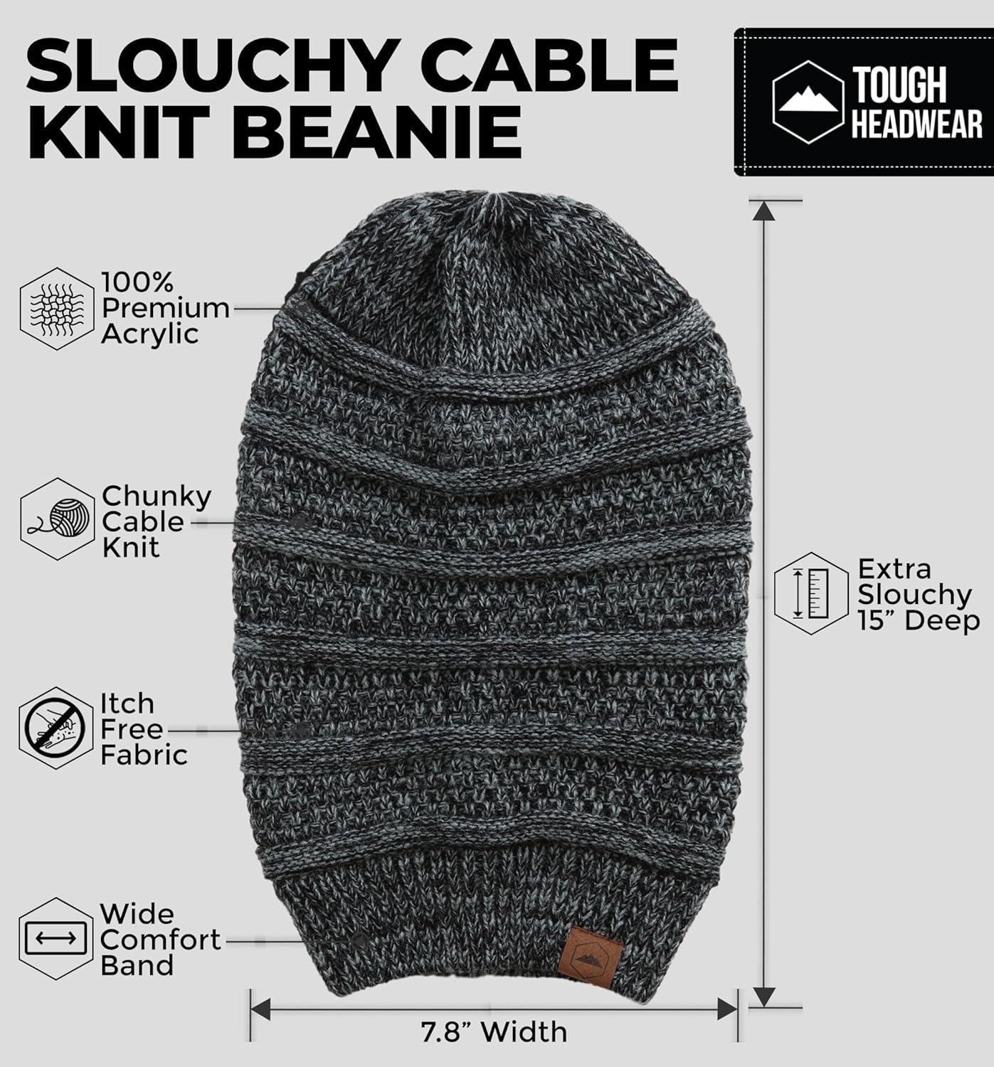 imageTough Headwear Slouchy Beanie Hats for Women Oversized Mens Beanie Hat Knitted Beanie Running Gear for MenWomens Fall HatBlack Gray