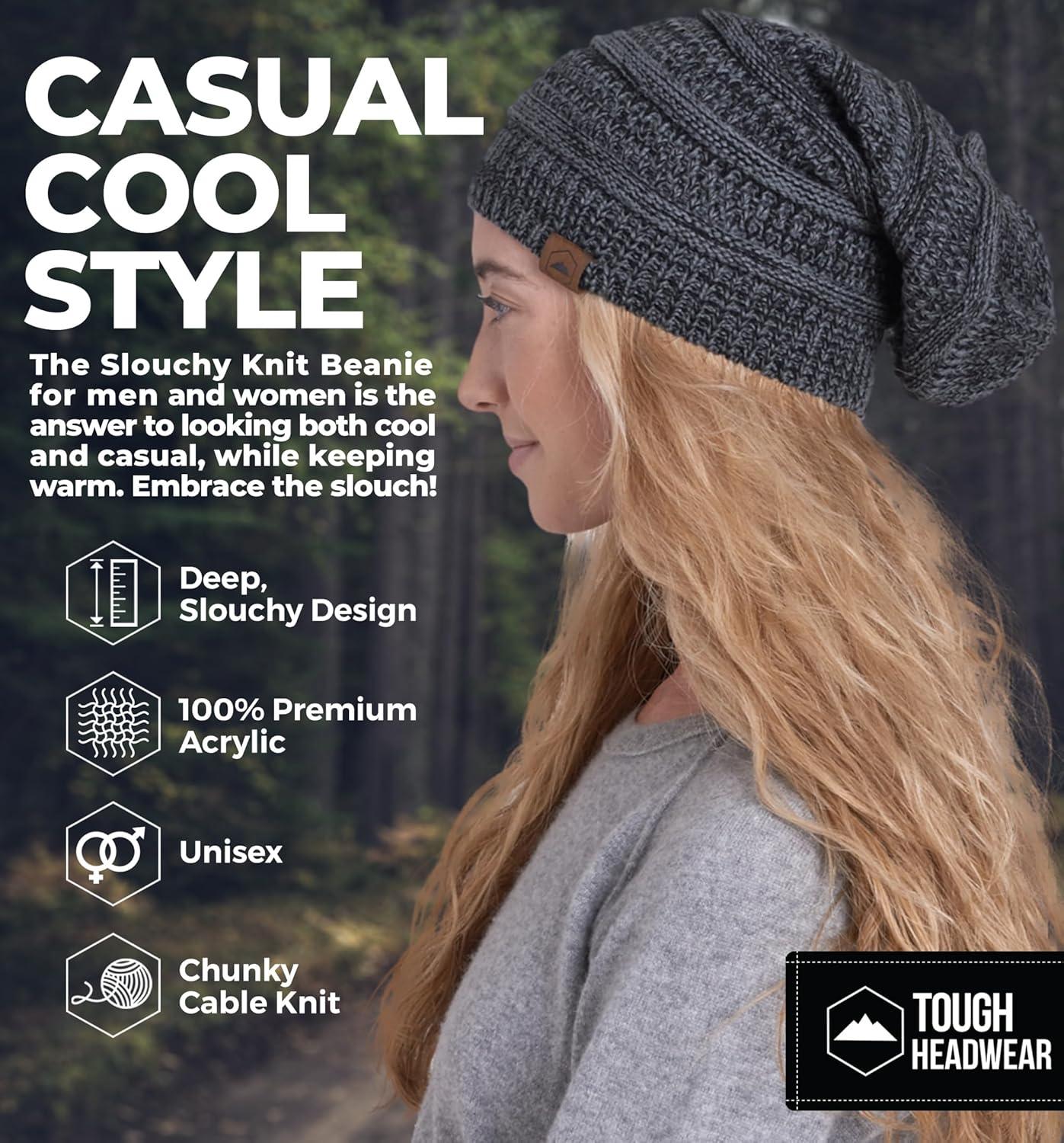 imageTough Headwear Slouchy Beanie Hats for Women Oversized Mens Beanie Hat Knitted Beanie Running Gear for MenWomens Fall HatBlack Gray