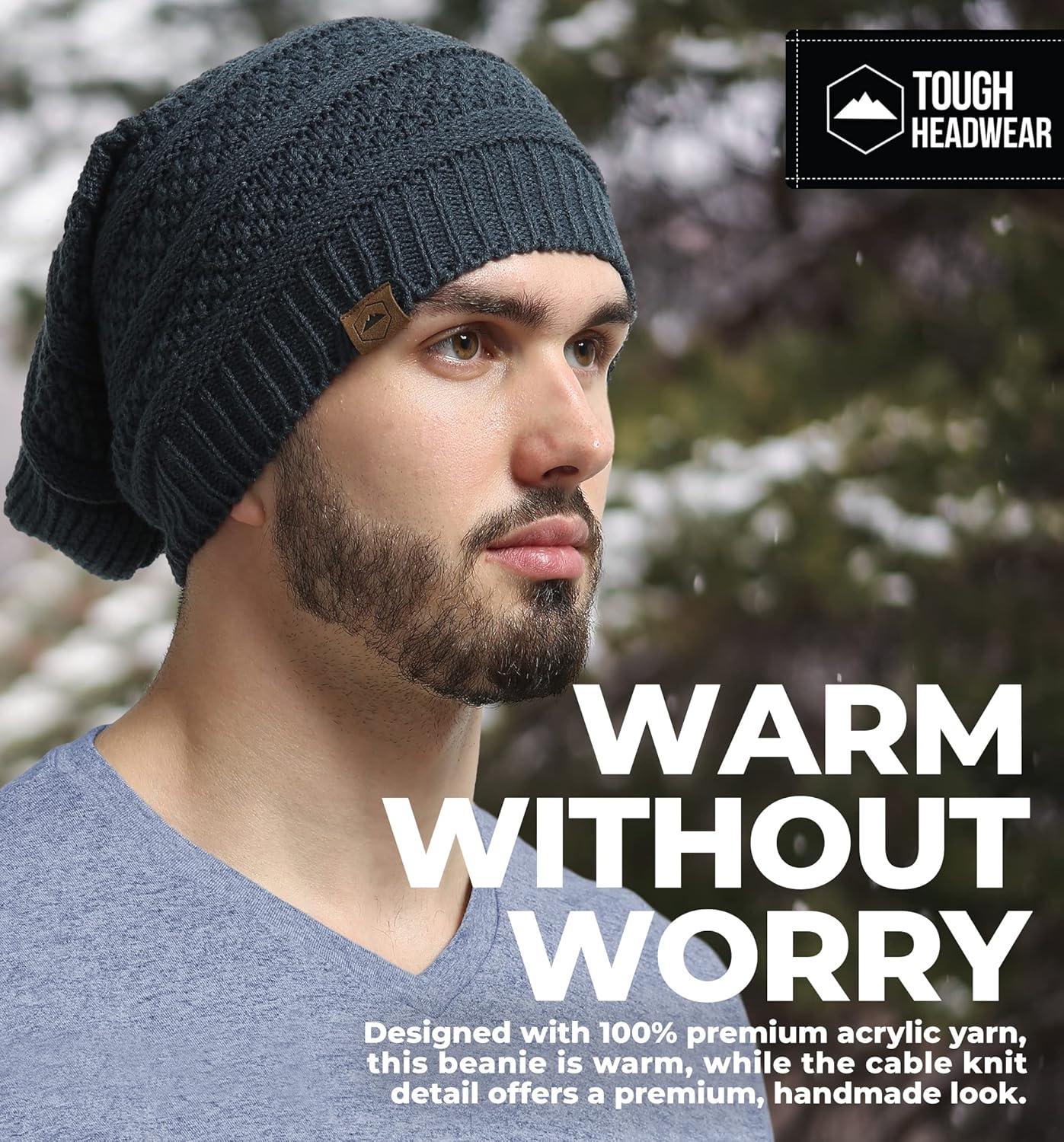 imageTough Headwear Slouchy Beanie Hats for Women Oversized Mens Beanie Hat Knitted Beanie Running Gear for MenWomens Fall HatDark Gray