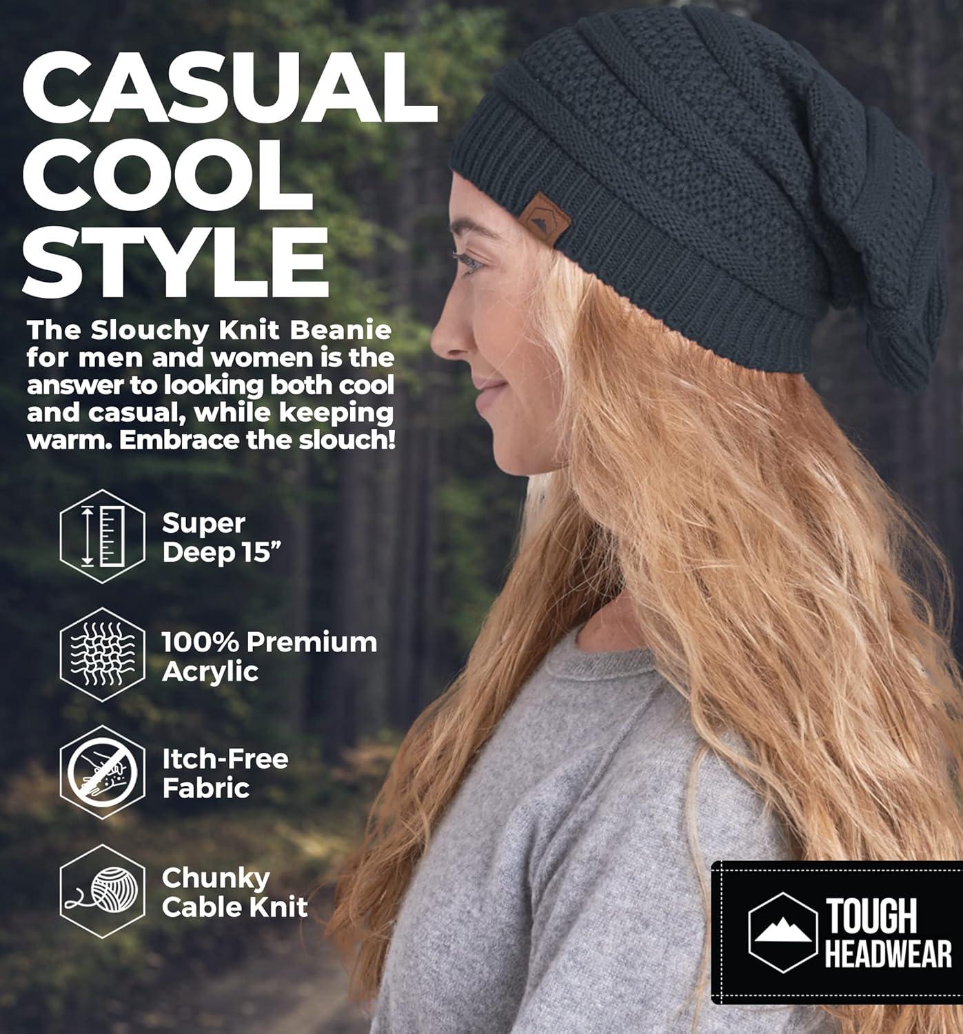 imageTough Headwear Slouchy Beanie Hats for Women Oversized Mens Beanie Hat Knitted Beanie Running Gear for MenWomens Fall HatDark Gray