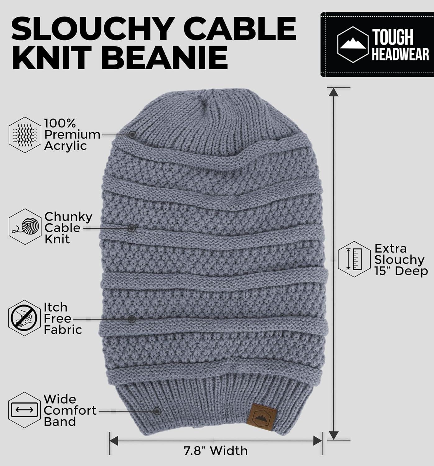 imageTough Headwear Slouchy Beanie Hats for Women Oversized Mens Beanie Hat Knitted Beanie Running Gear for MenWomens Fall HatLight Gray