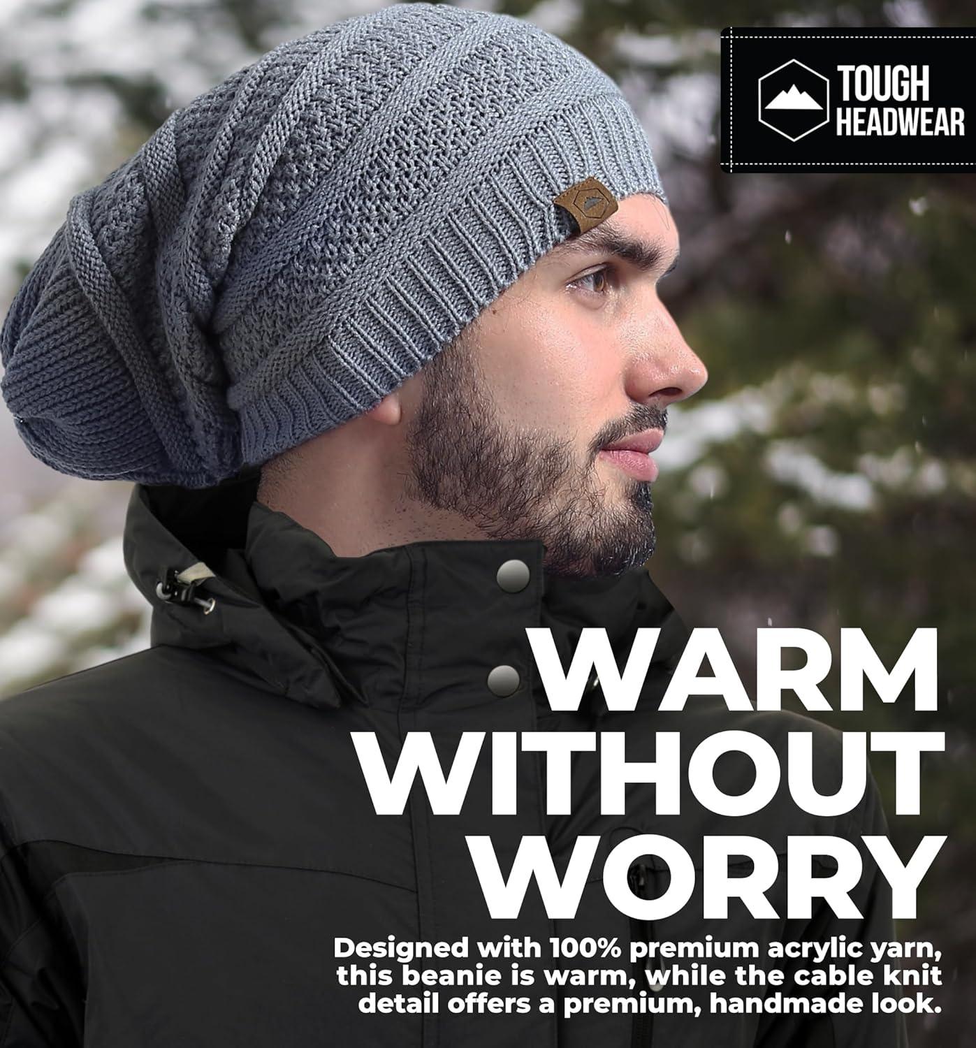 imageTough Headwear Slouchy Beanie Hats for Women Oversized Mens Beanie Hat Knitted Beanie Running Gear for MenWomens Fall HatLight Gray