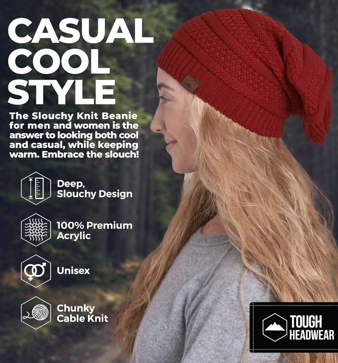 imageTough Headwear Slouchy Beanie Hats for Women Oversized Mens Beanie Hat Knitted Beanie Running Gear for MenWomens Fall HatMaroon