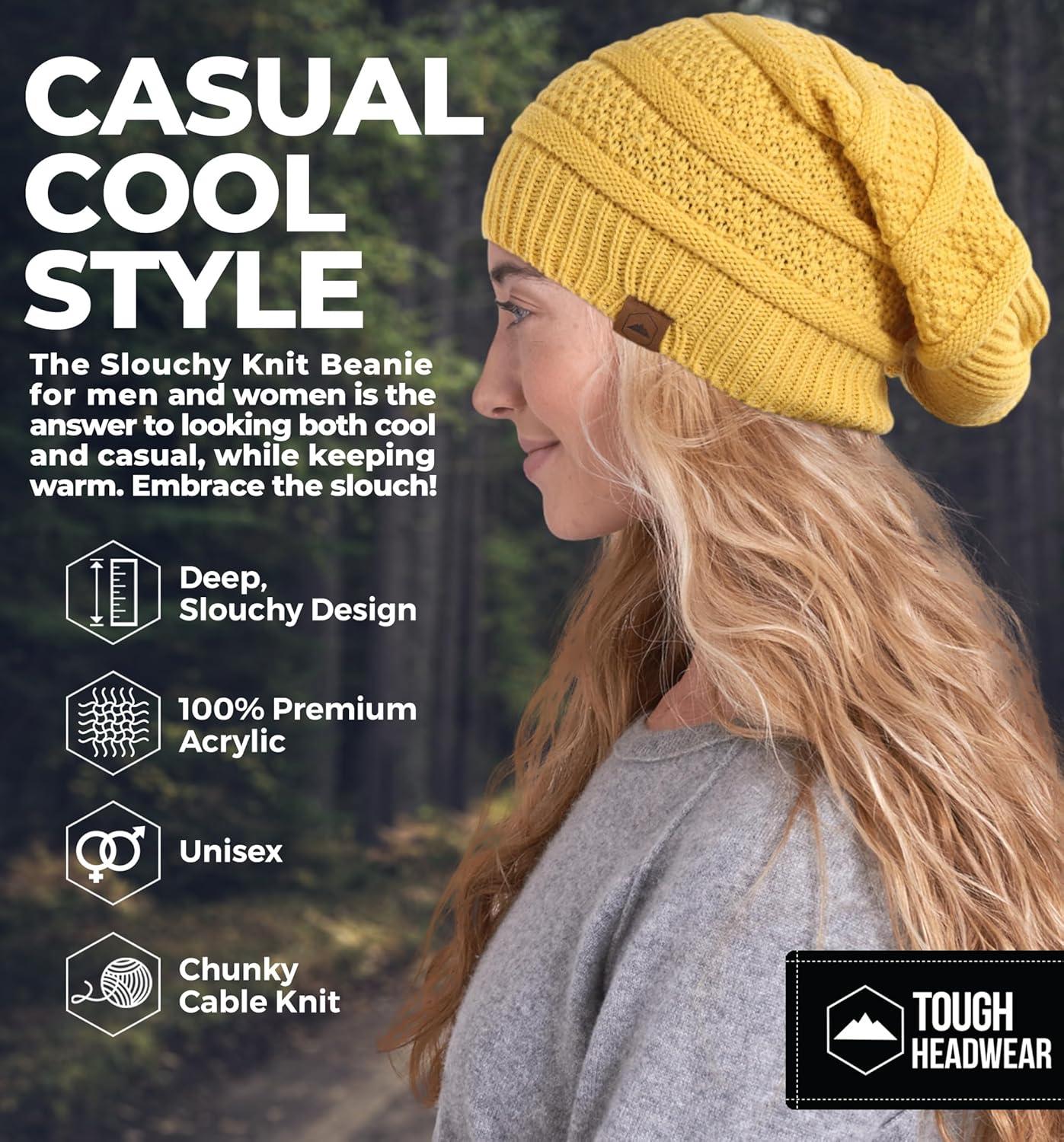 imageTough Headwear Slouchy Beanie Hats for Women Oversized Mens Beanie Hat Knitted Beanie Running Gear for MenWomens Fall HatMustard