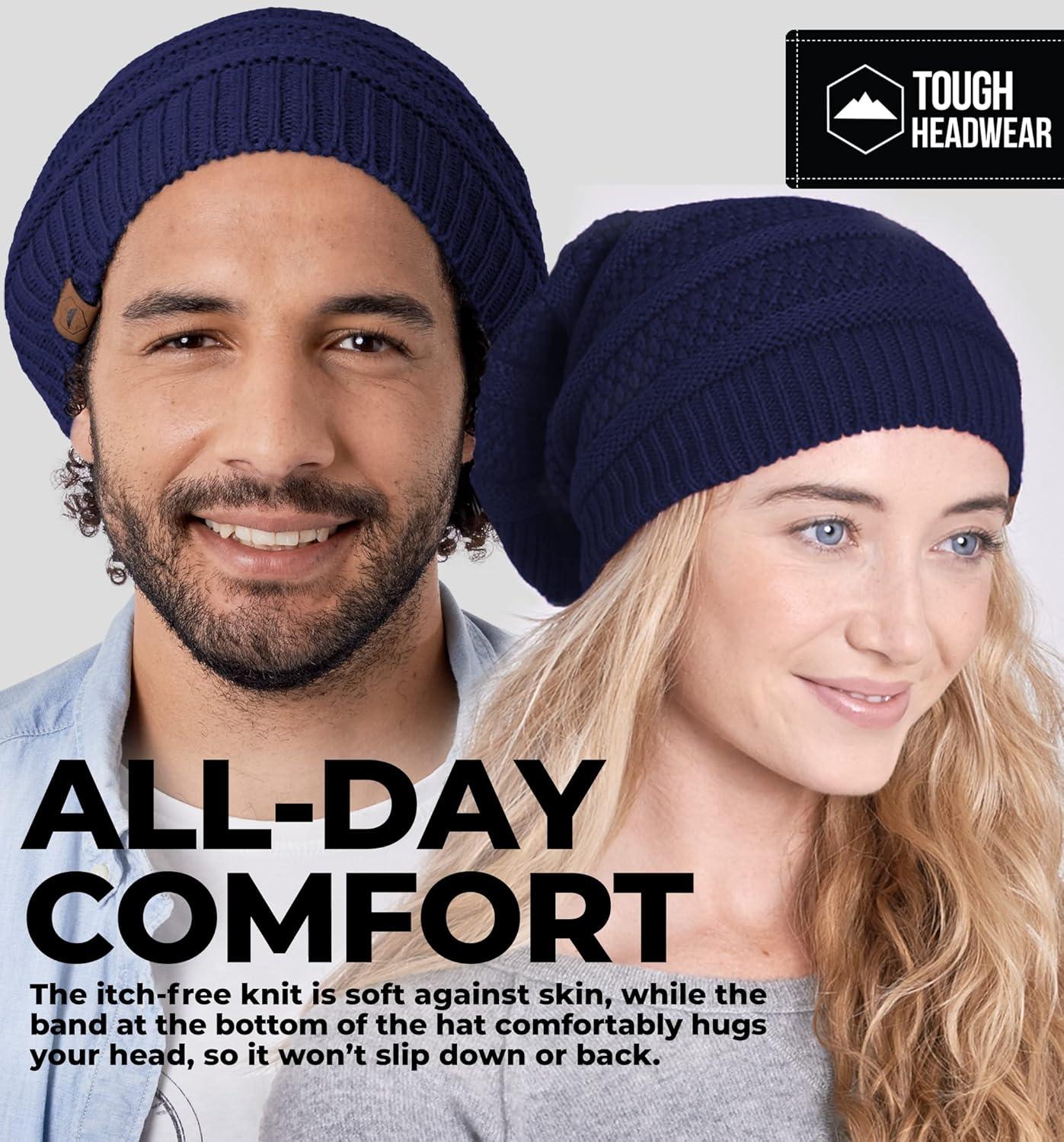 imageTough Headwear Slouchy Beanie Hats for Women Oversized Mens Beanie Hat Knitted Beanie Running Gear for MenWomens Fall HatNavy Blue