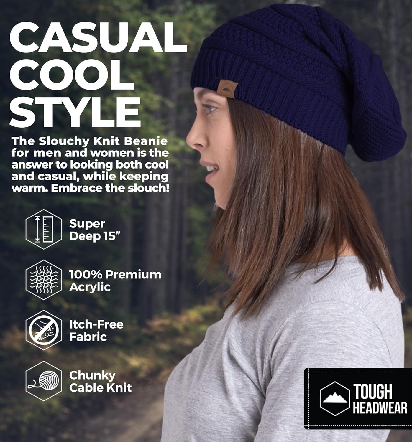 imageTough Headwear Slouchy Beanie Hats for Women Oversized Mens Beanie Hat Knitted Beanie Running Gear for MenWomens Fall HatNavy Blue